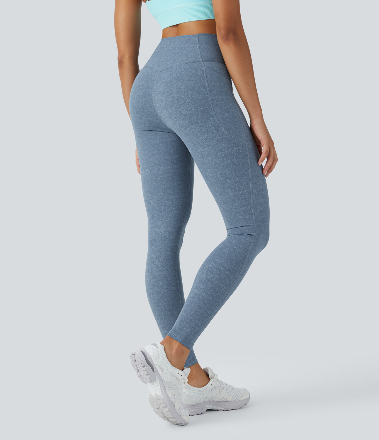 Halara Crossover Side Pocket Stretchy Denim Print Yoga Leggings  - Denim Dark Blue - M(full_length) gym leggings leggings with pockets 