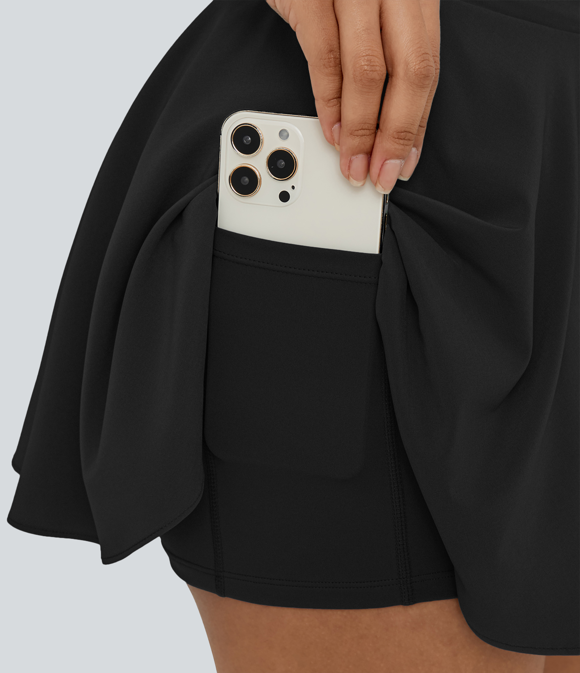 Halara Breezefulв„ў High Waisted Tie Side 2-in-1 Side Pocket Flowy Micro Mini Flare Quick Dry Casual Skirt  - Black - M(regular) 