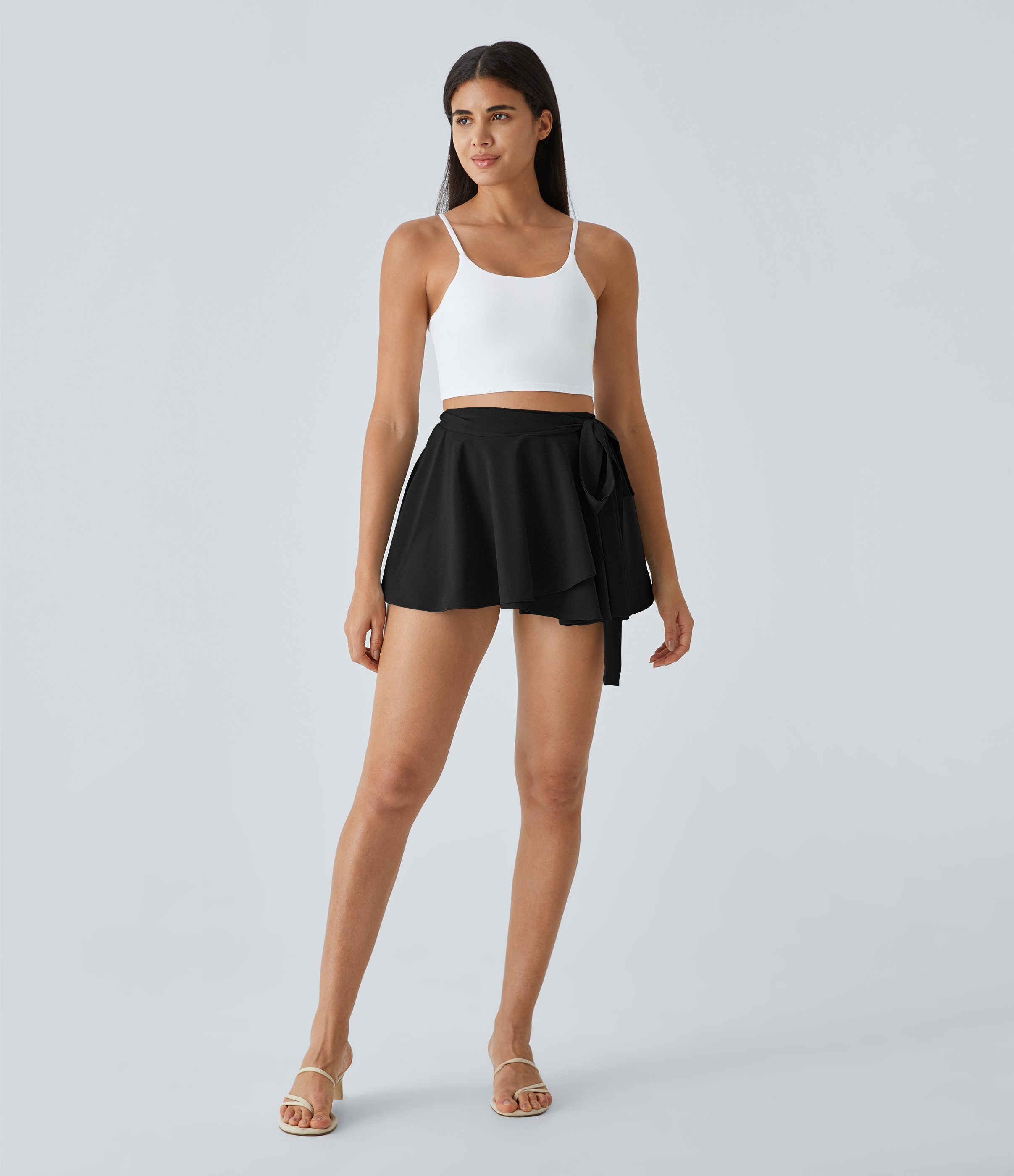 Halara Breezefulв„ў High Waisted Tie Side 2-in-1 Side Pocket Flowy Micro Mini Flare Quick Dry Casual Skirt  - Black - M(regular) 