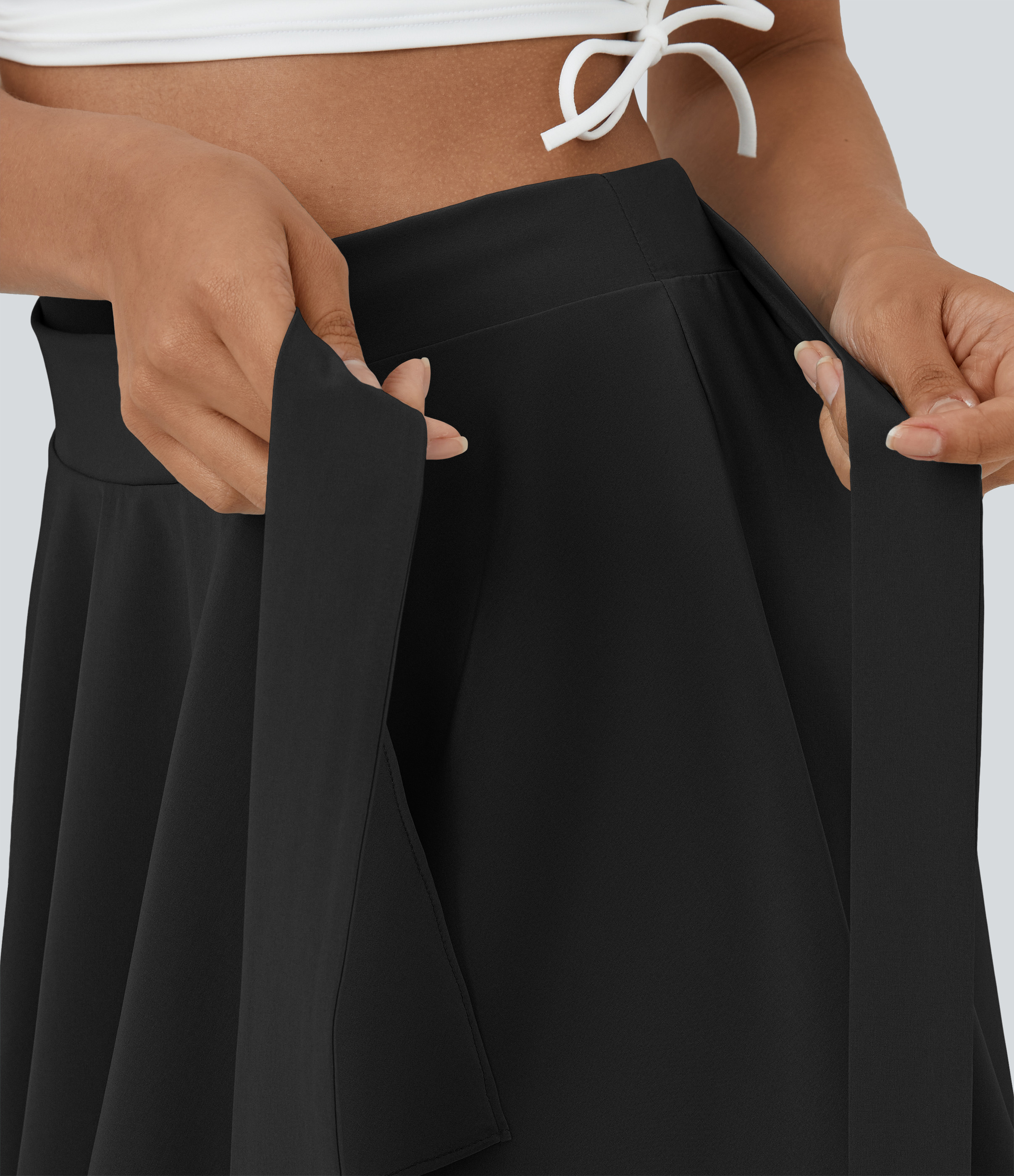 Halara Breezefulв„ў High Waisted Tie Side 2-in-1 Side Pocket Flowy Micro Mini Flare Quick Dry Casual Skirt  - Black - M(regular) 
