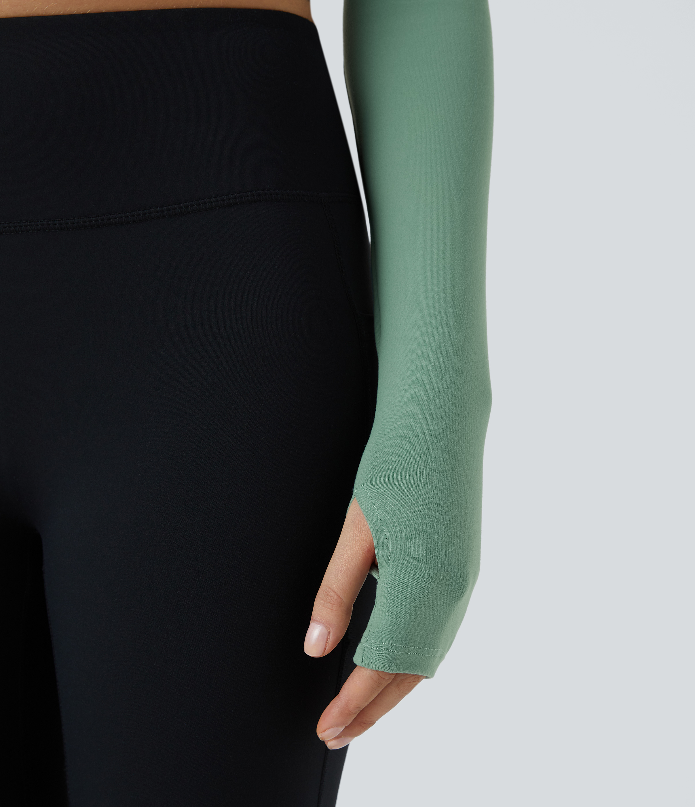 Halara U Neck Backless Crossover Thumb Hole Cropped Yoga Sports Top  - Hedge Green - L 
