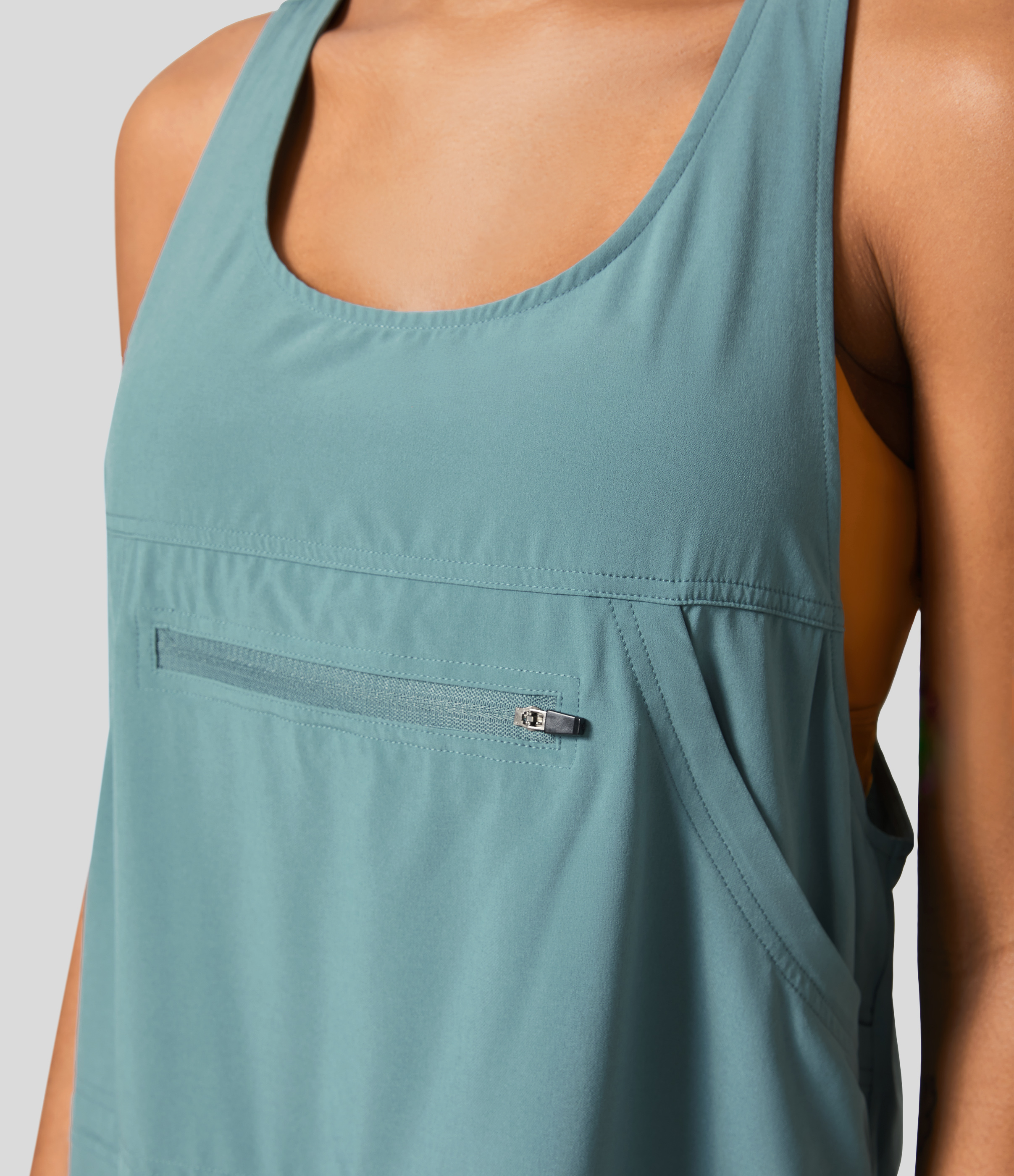 Halara Breezefulв„ў Backless Multiple Pockets Drawstring 2-Piece Quick Dry Mini Hiking Active Dress Workout Dress - Stone Blue - XL 