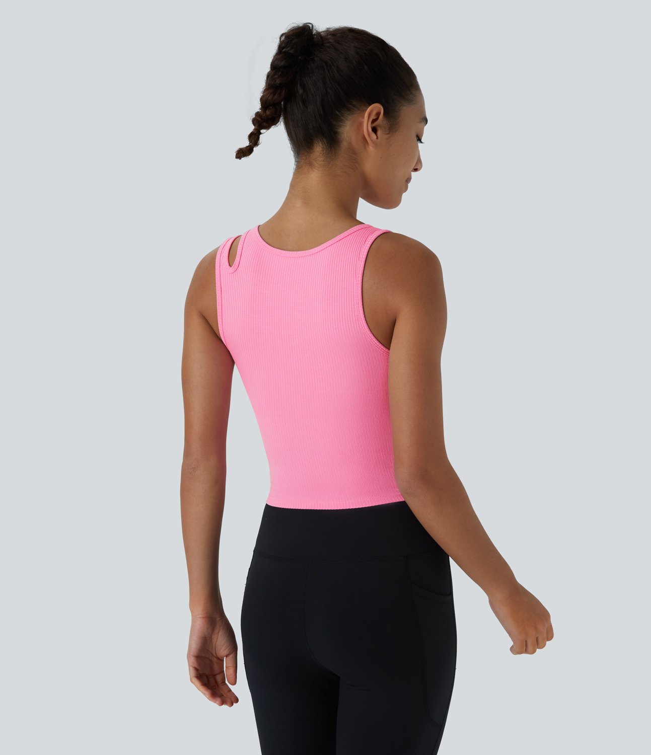 Halara Ribbed Knit Asymmetric Cut Out Cropped Yoga Tank Top Tank Top - Prism Pink - XS golf tops halter top tunic tops sleeveless tops 