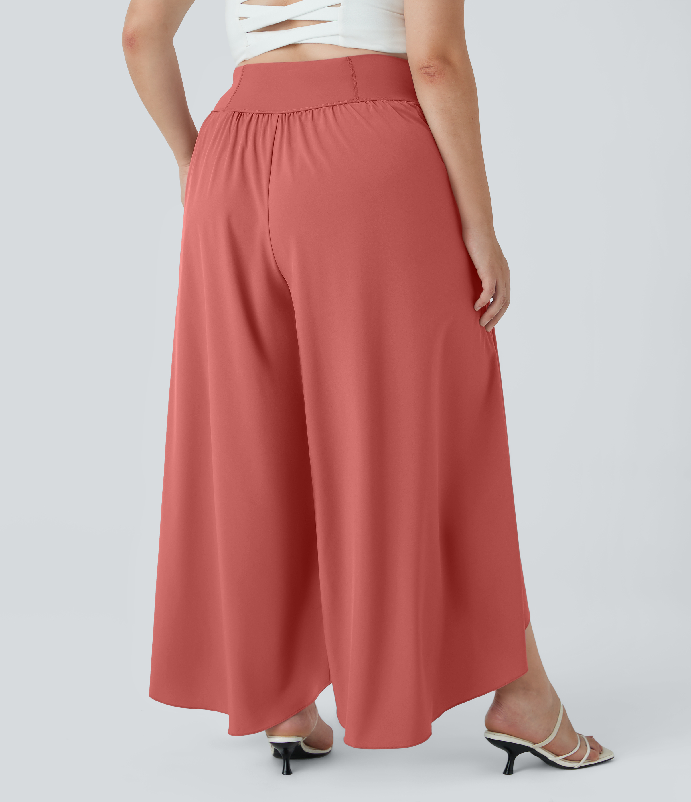 Halara Breezefulв„ў High Waisted Back Waistband Pocket Palazzo Flowy Split Wide Leg Quick Dry Casual Plus Size Pants  - Flame Red - 2X(regular) 