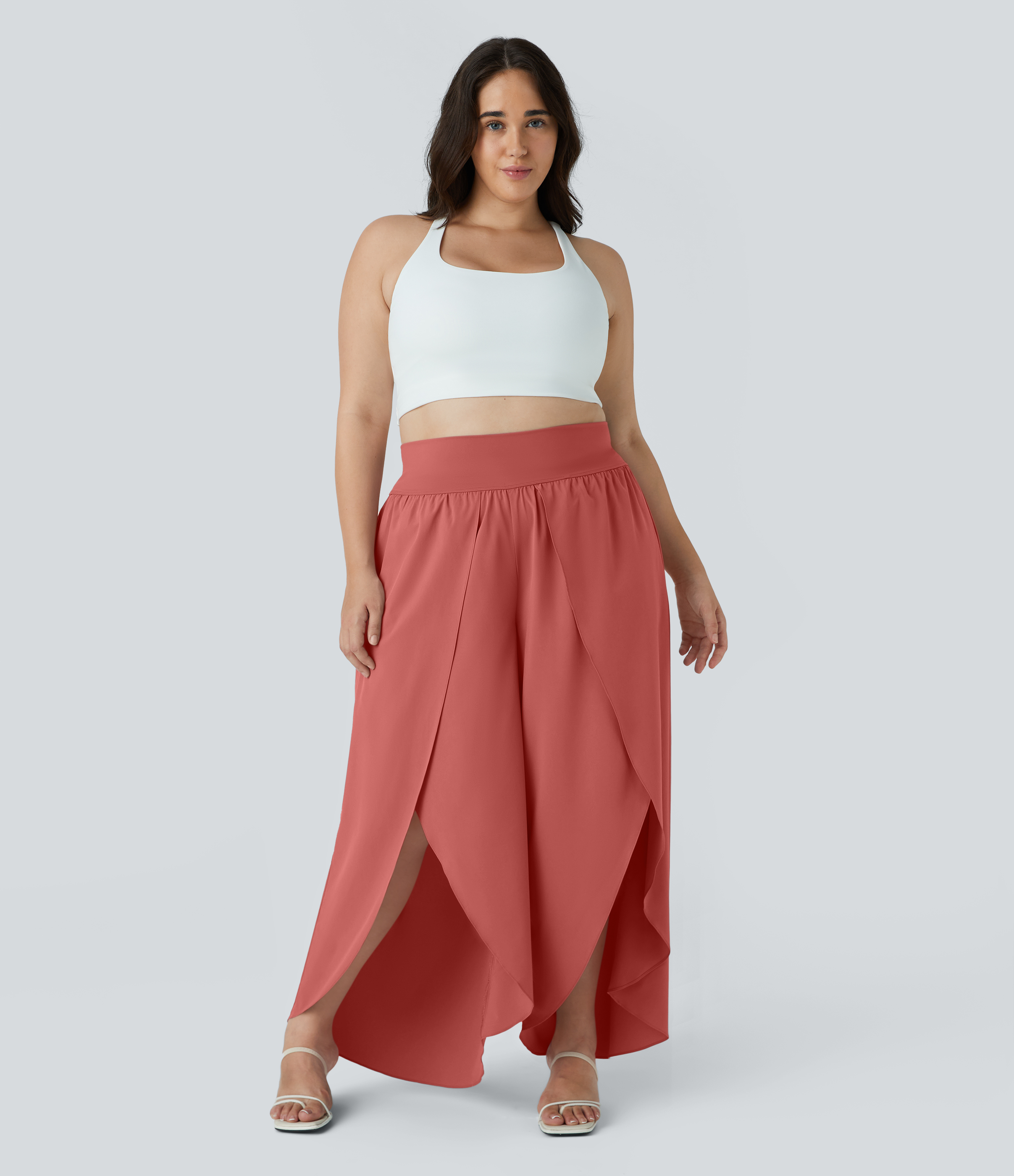 Halara Breezefulв„ў High Waisted Back Waistband Pocket Palazzo Flowy Split Wide Leg Quick Dry Casual Plus Size Pants  - Flame Red - 2X(regular) 