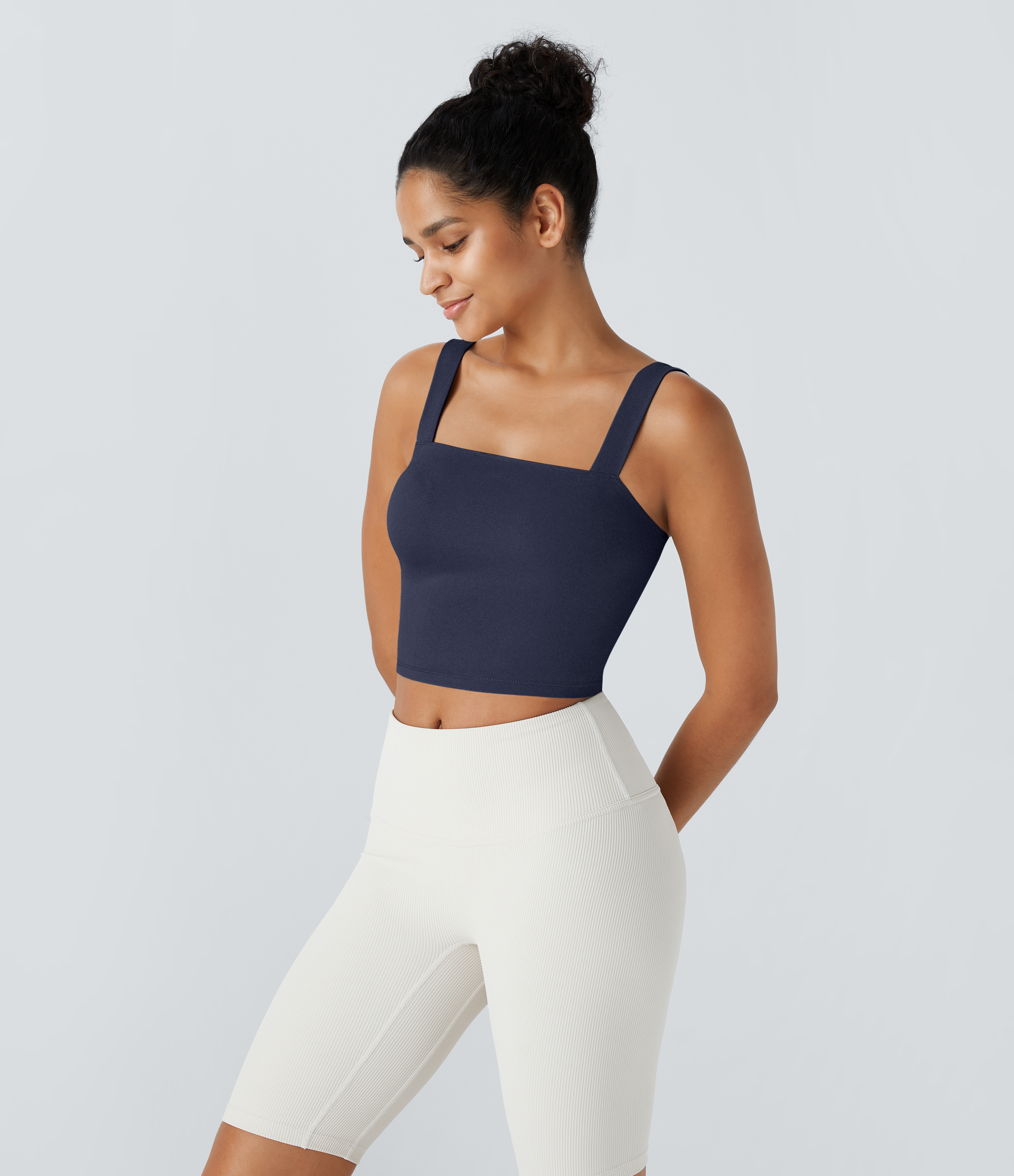 Halara Softlyzeroв„ў Plush Square Neck Cropped Skinny Yoga Tank Top Tank Top - Peacoat - S golf tops halter top tunic tops sleeveless tops 