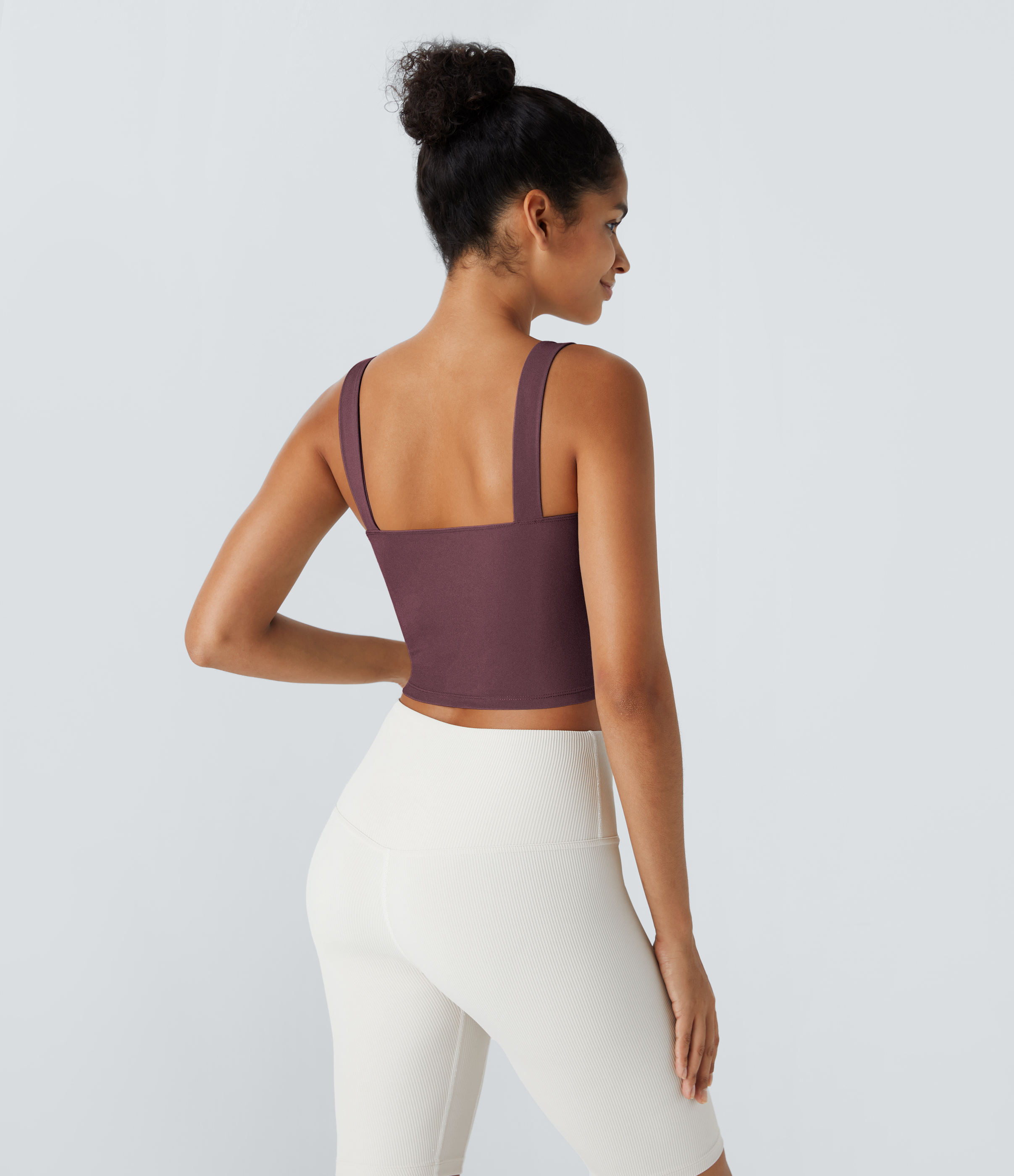 Halara Softlyzeroв„ў Plush Square Neck Cropped Skinny Yoga Tank Top Tank Top - Red Mahogany - XL golf tops halter top tunic tops 