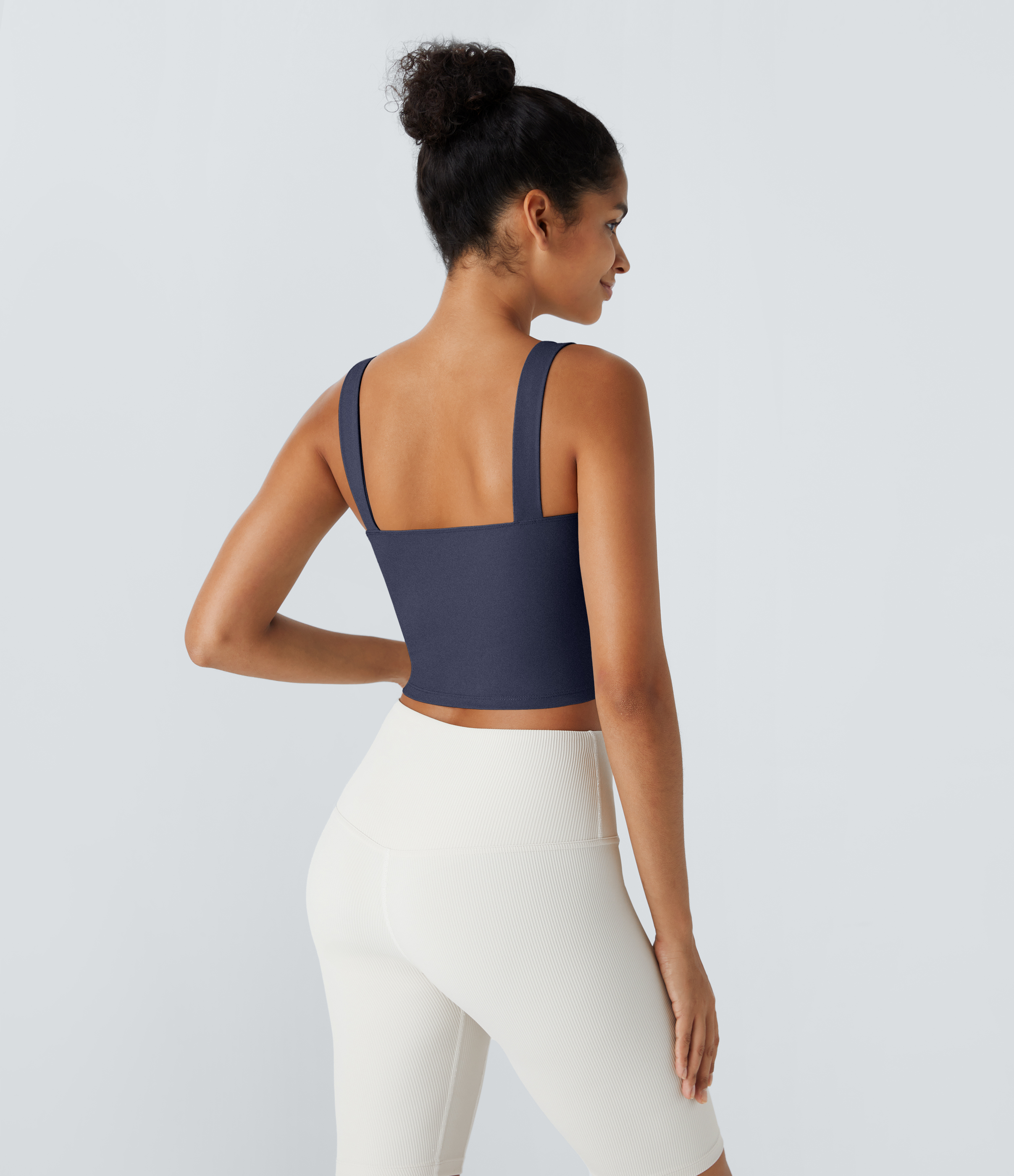Halara Softlyzeroв„ў Plush Square Neck Cropped Skinny Yoga Tank Top Tank Top - Peacoat - S golf tops halter top tunic tops sleeveless tops 