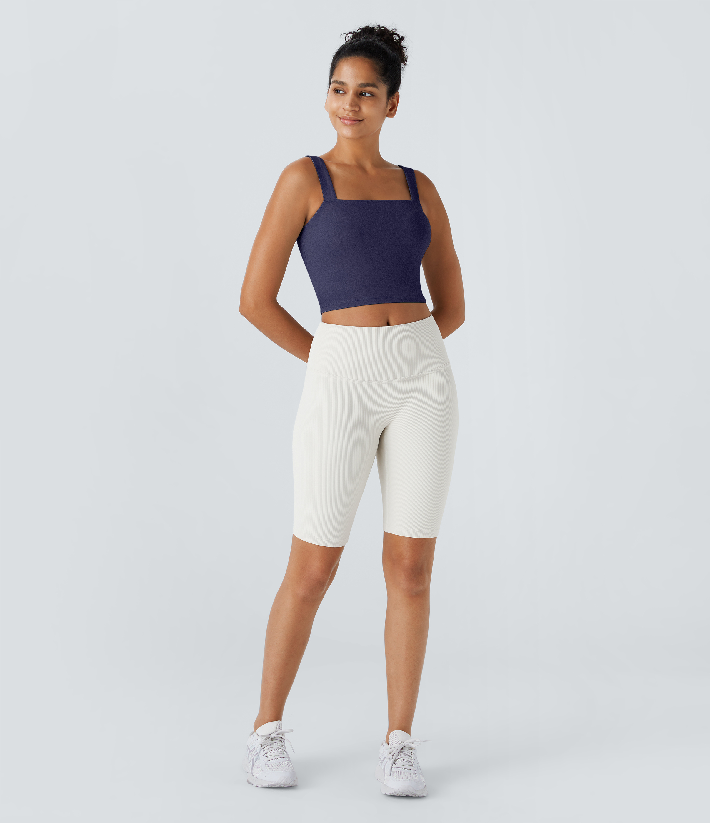Halara Softlyzeroв„ў Plush Square Neck Cropped Skinny Yoga Tank Top Tank Top - Peacoat - S golf tops halter top tunic tops sleeveless tops 