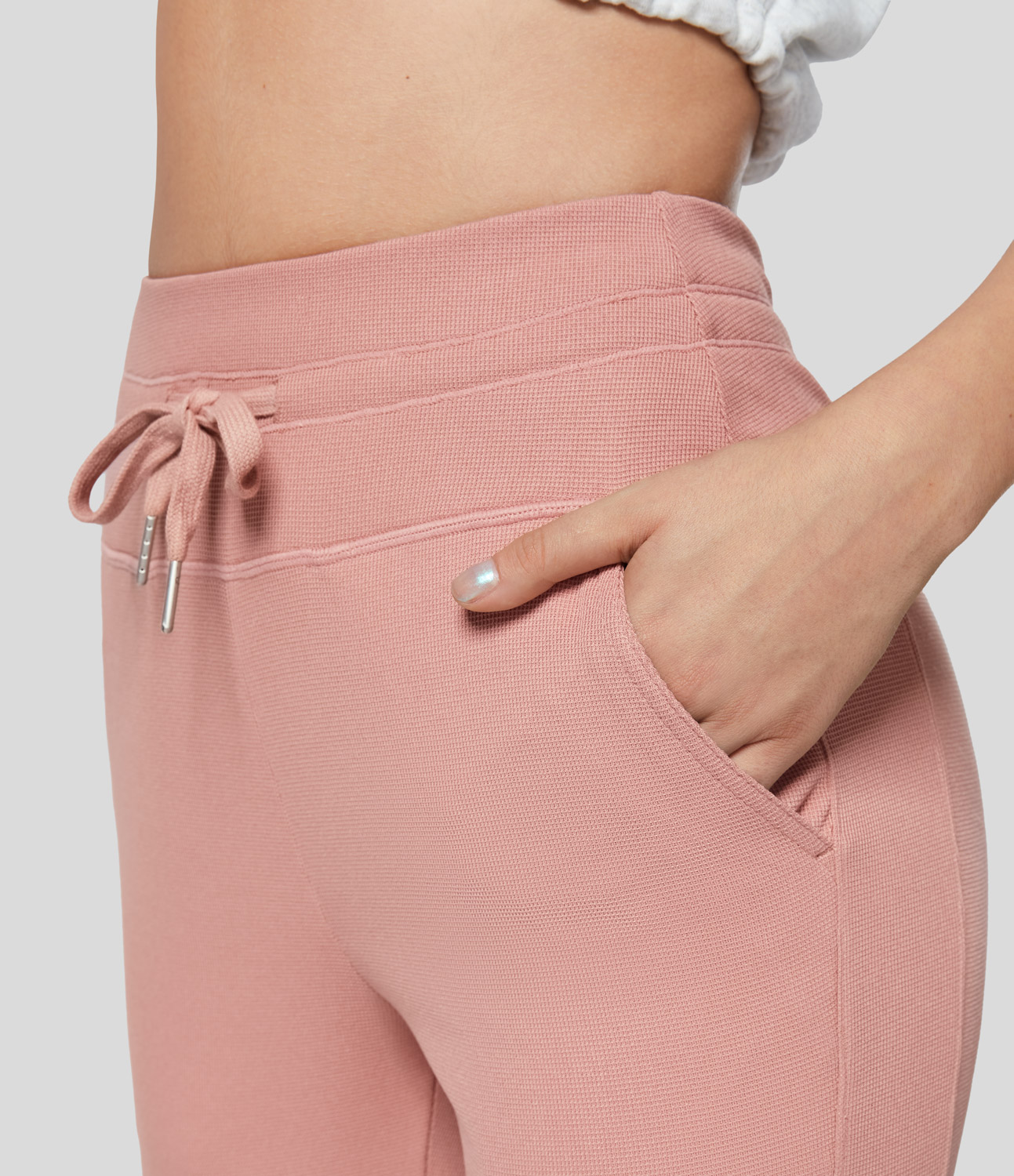 Halara High Waisted Drawstring Side Pocket Full Length Waffle Yoga Joggers  - Rose Tan - XL(regular) 