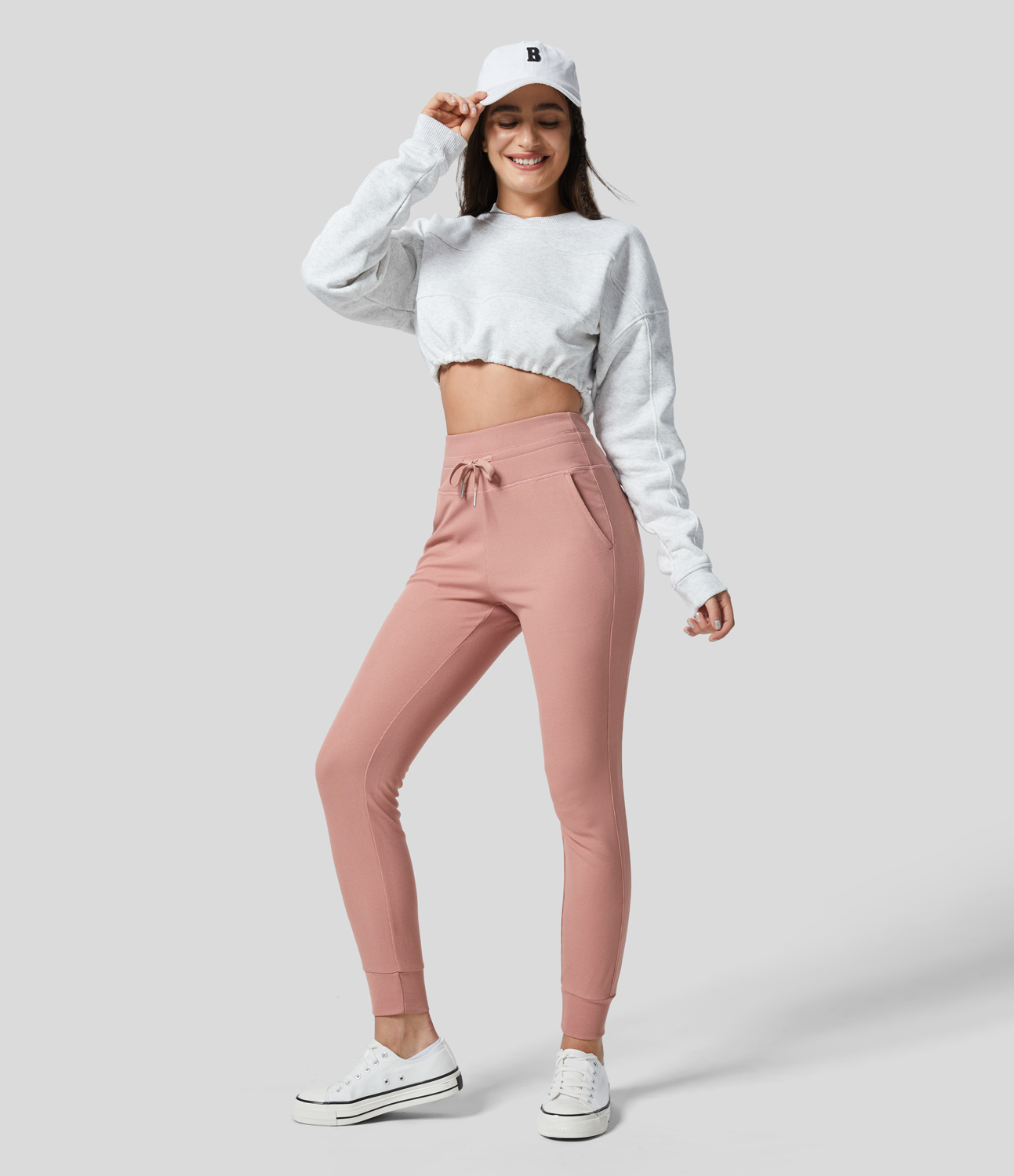 Halara High Waisted Drawstring Side Pocket Full Length Waffle Yoga Joggers  - Rose Tan - XL(regular) 