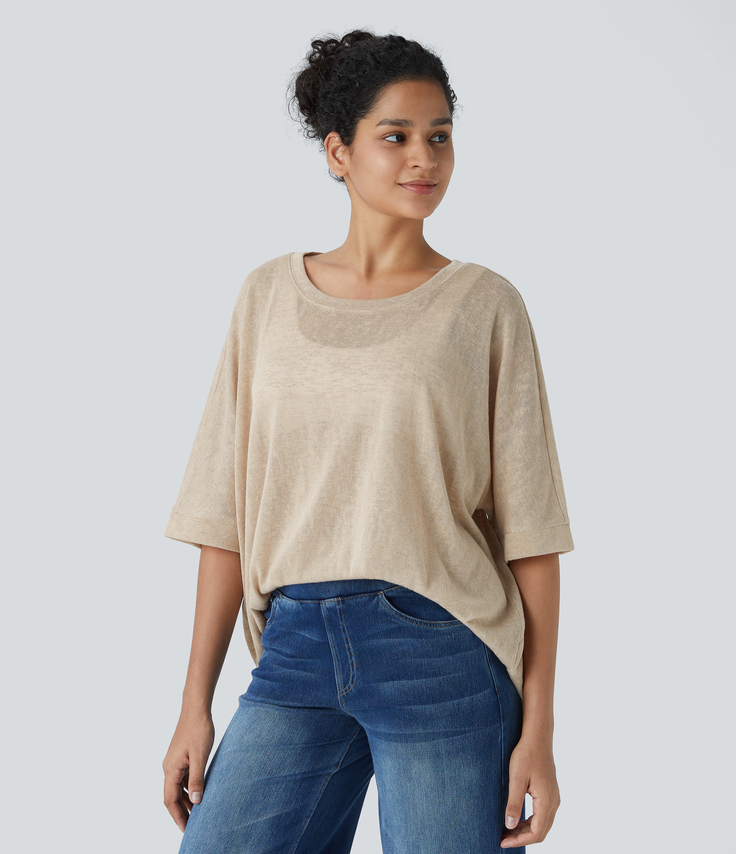 Halara Asymmetric Split Hem Sheer Oversize Casual Top Tank Top - Pebble - XS golf tops halter top tunic tops sleeveless tops backless top 
