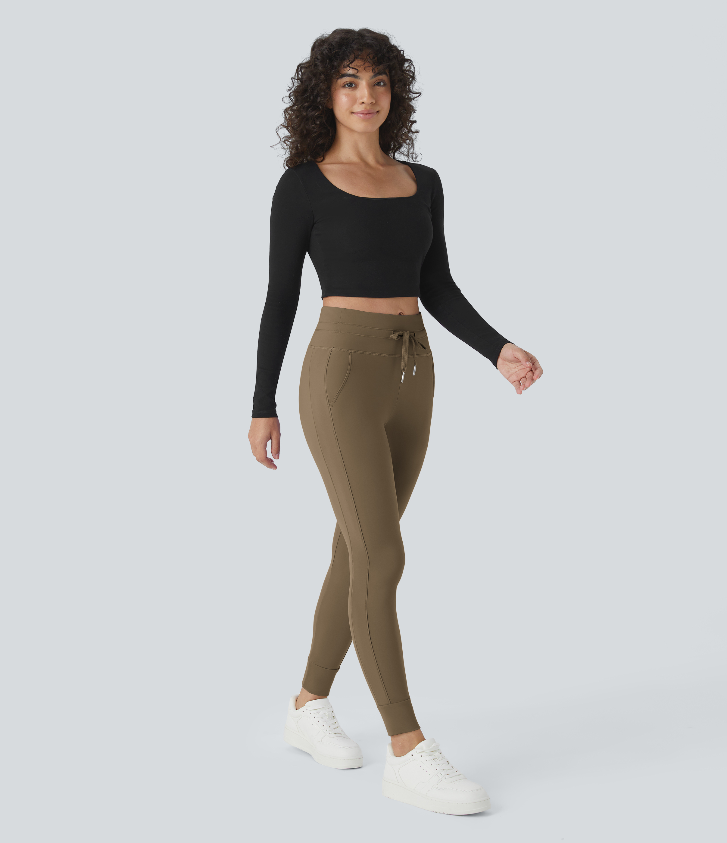 Halara Cloudfulв„ў Air Fabric High Waisted Drawstring Side Pocket Plain Cool Touch Full Length Joggers  - Chestnut Brown - XL(petite) 