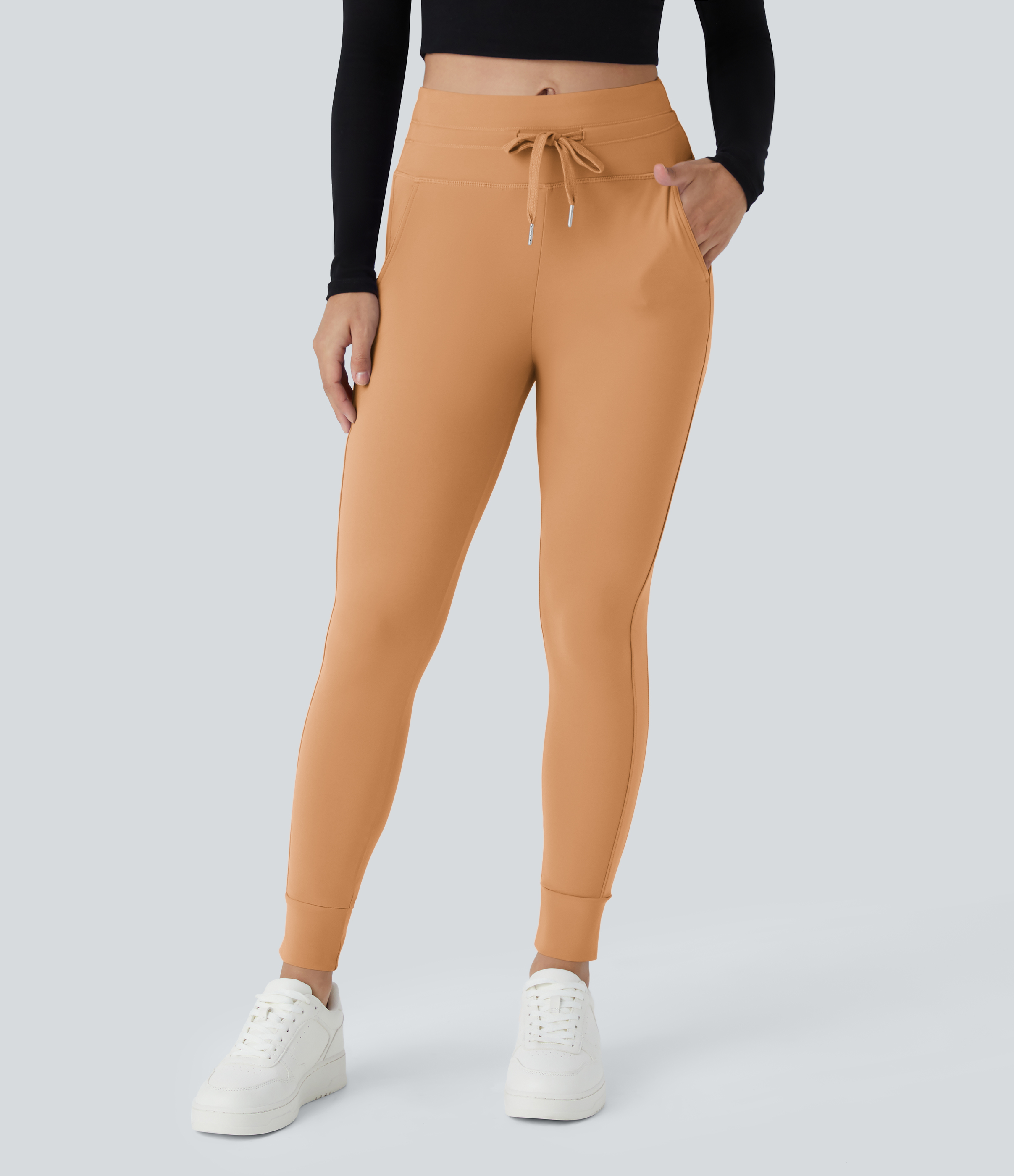 Halara Softlyzeroв„ў Plush High Waisted Drawstring Side Pocket Plain Full Length Joggers  - Butterum - S(petite) 