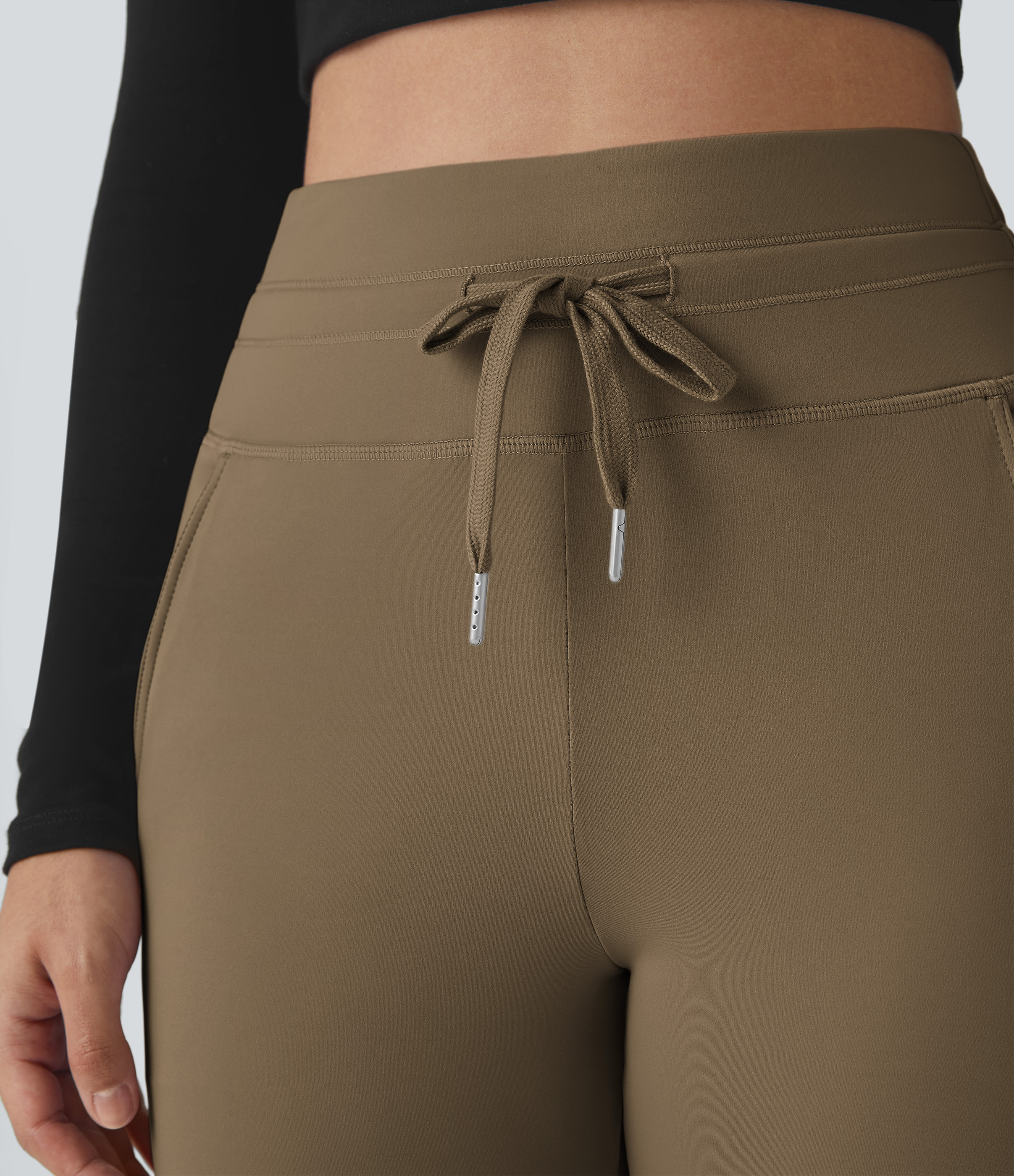 Halara Cloudfulв„ў Air Fabric High Waisted Drawstring Side Pocket Plain Cool Touch Full Length Joggers  - Chestnut Brown - XL(petite) 