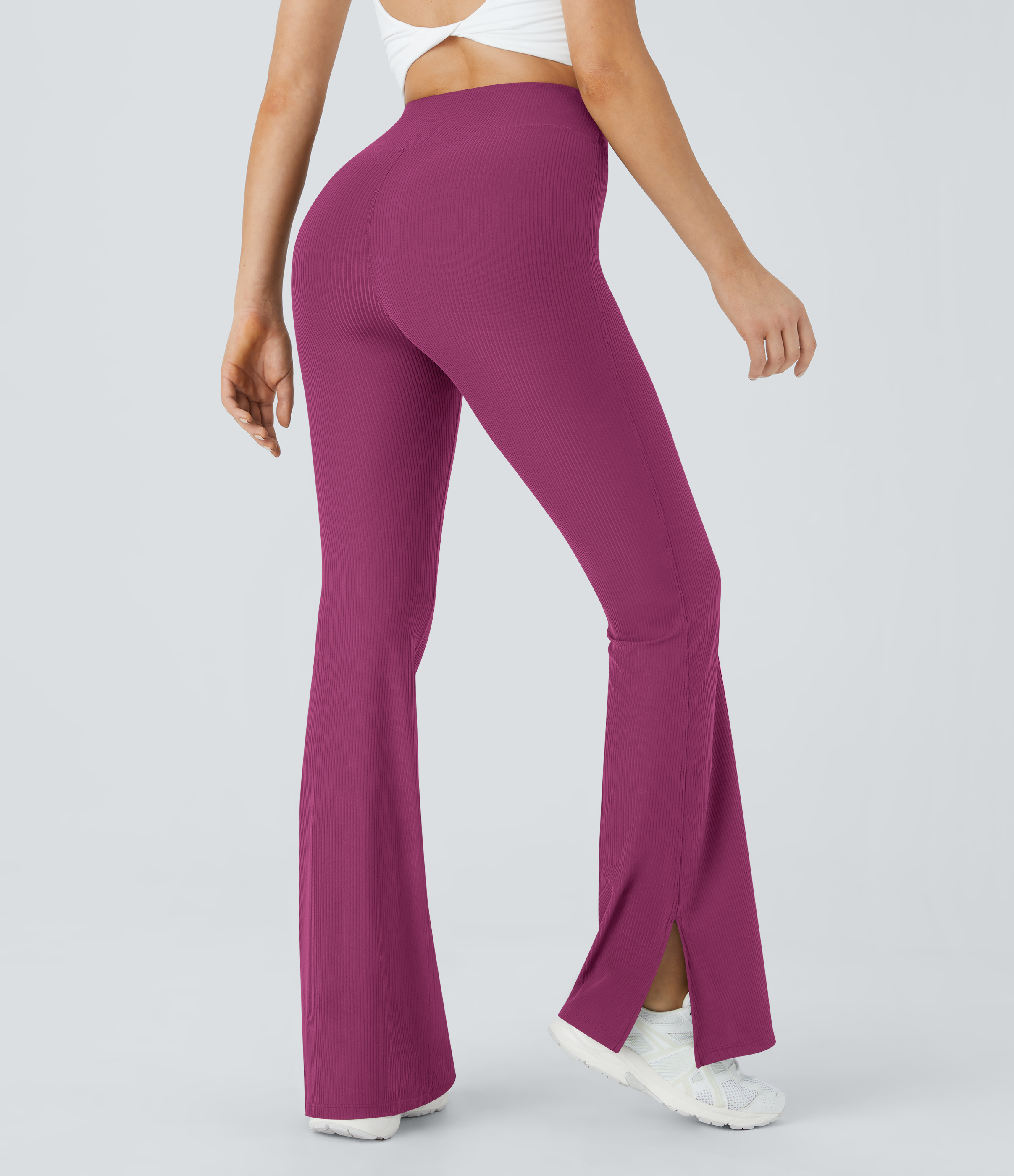 Halara Ribbed High Waisted Split Flared Yoga Full Length Leggings  - Baton Rouge - XL gym leggings leggings with pockets 