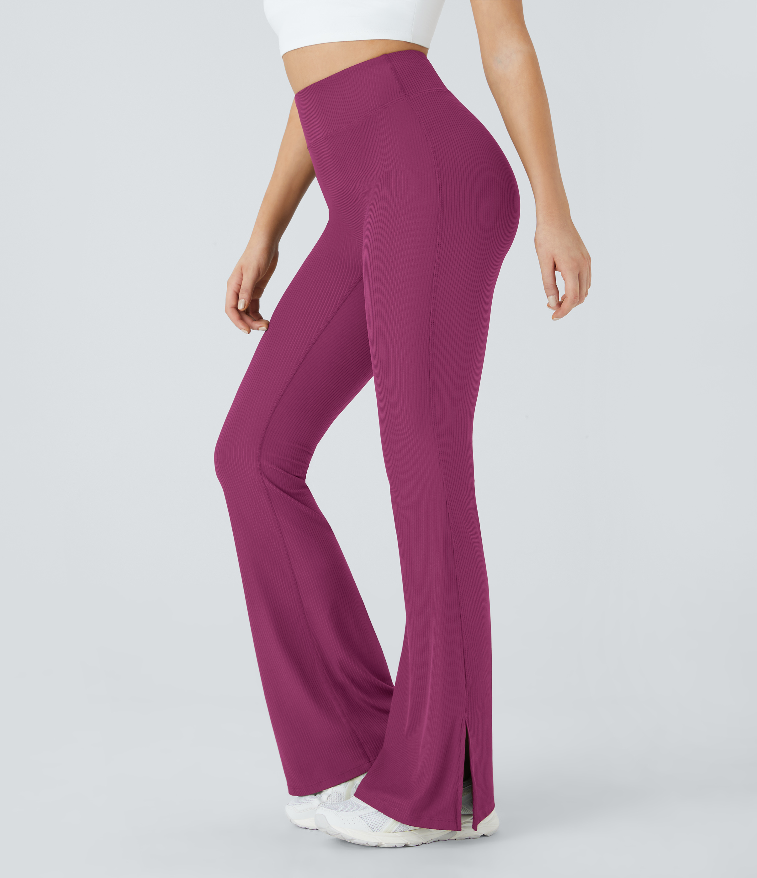Halara Ribbed High Waisted Split Flared Yoga Full Length Leggings  - Baton Rouge - XL gym leggings leggings with pockets 