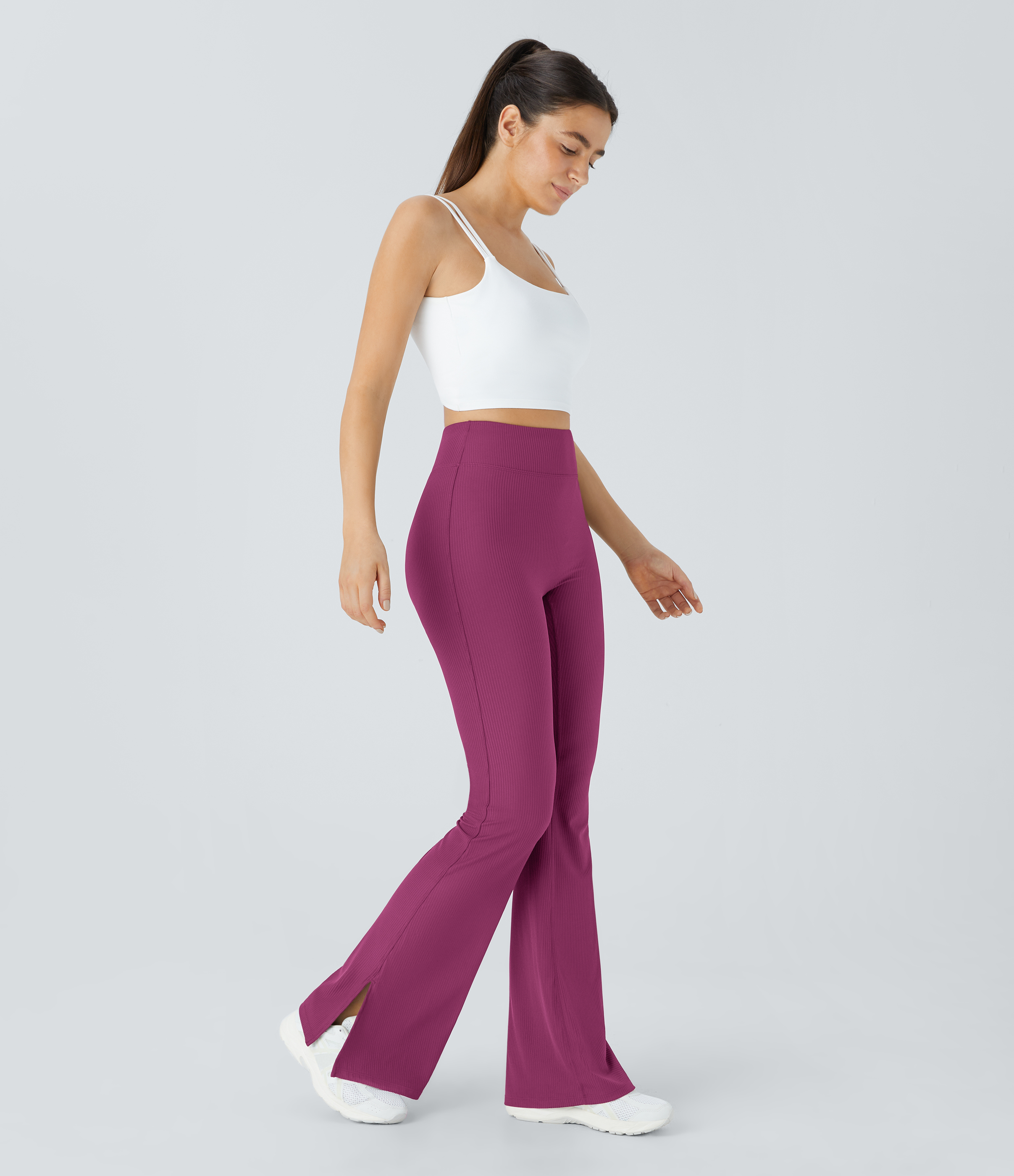Halara Ribbed High Waisted Split Flared Yoga Full Length Leggings  - Baton Rouge - XL gym leggings leggings with pockets 