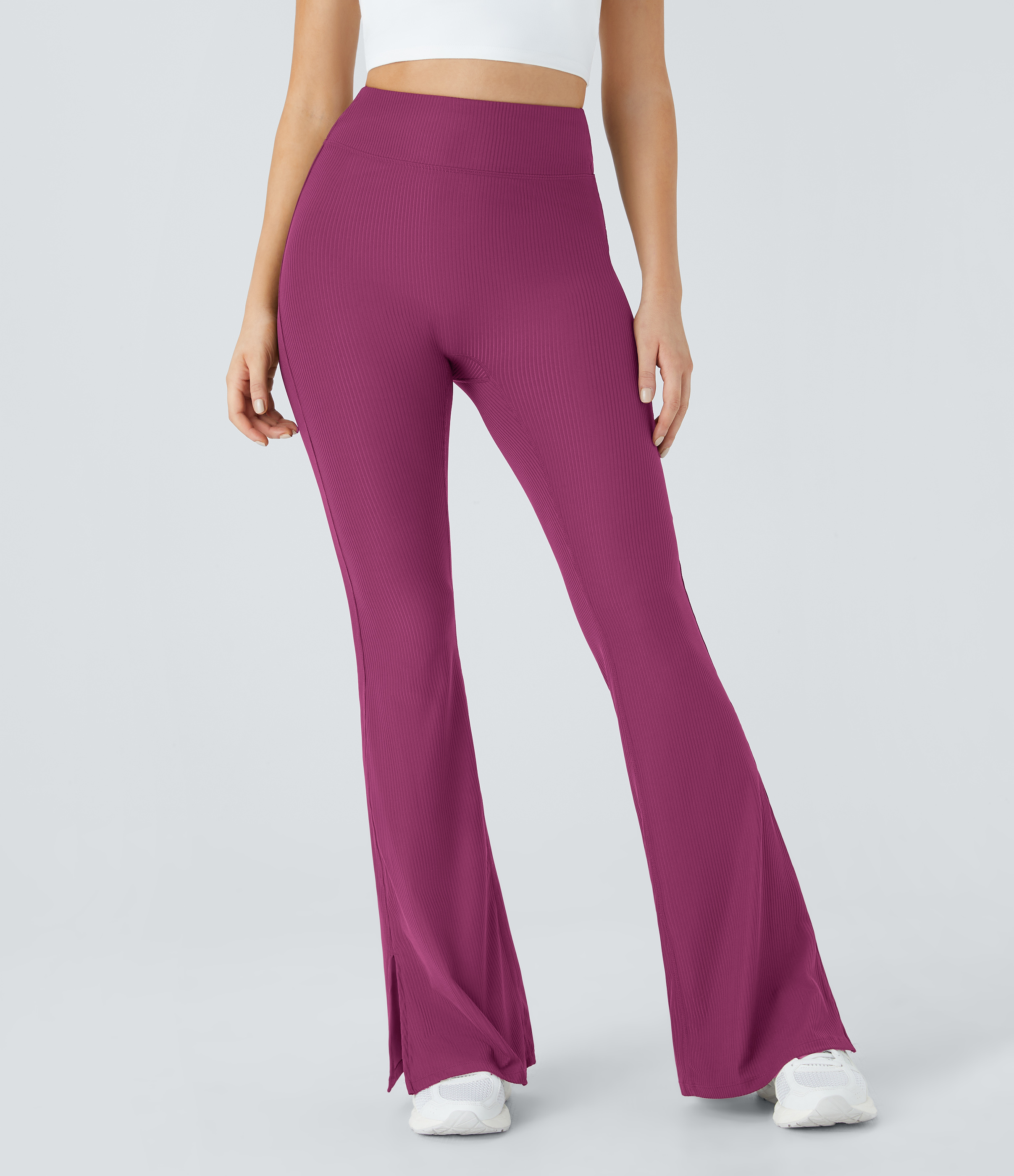 Halara Ribbed High Waisted Split Flared Yoga Full Length Leggings  - Baton Rouge - XL gym leggings leggings with pockets 