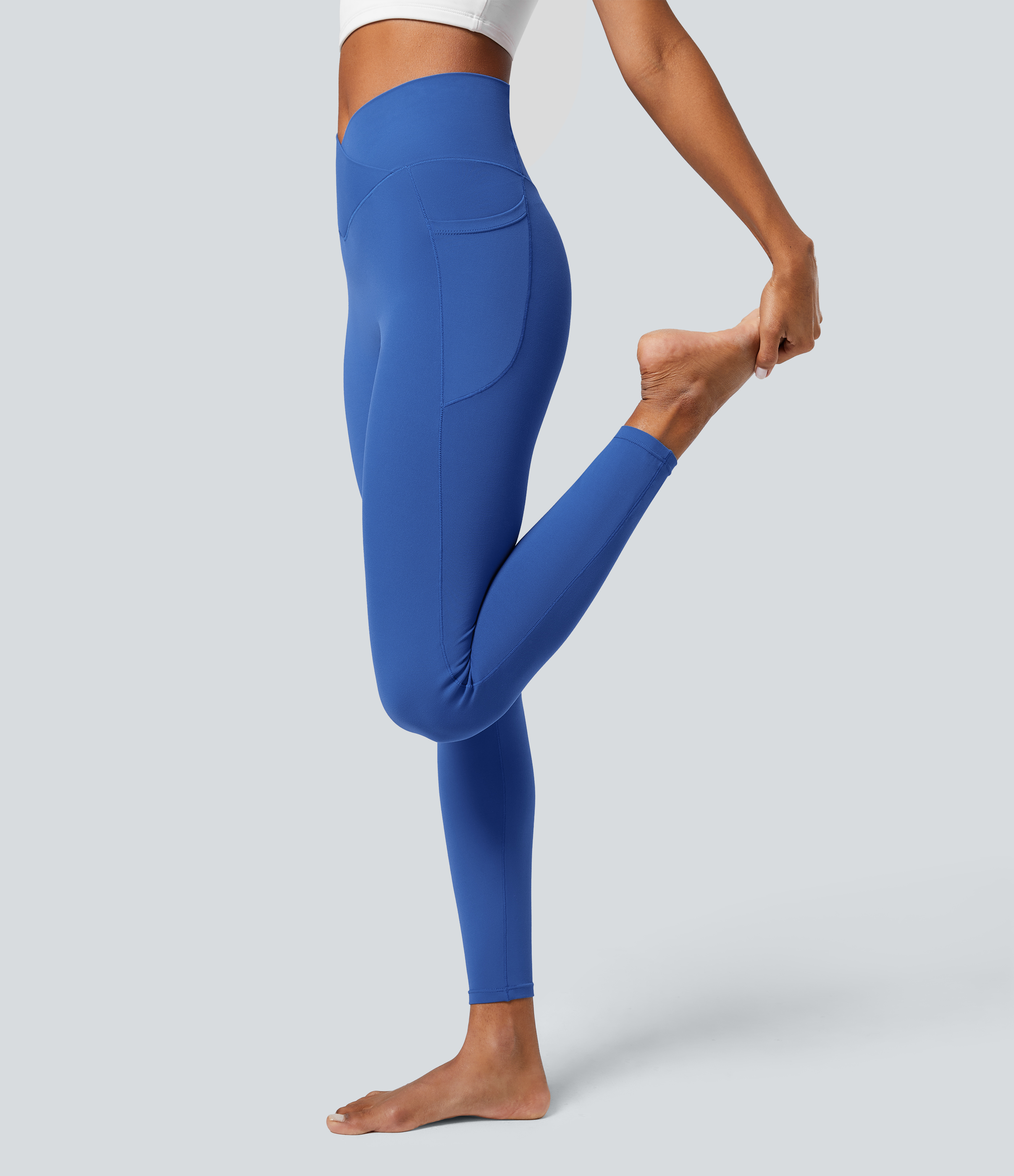 Halara Softlyzeroв„ў Crossover Pocket Plain Leggings-UPF50+  - Beaucoup Blue - XS(7/8) gym leggings leggings with pockets 