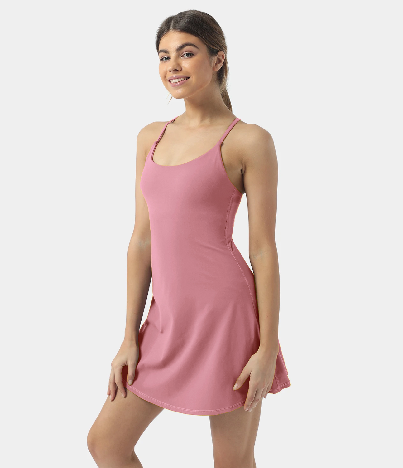 

Halara Everyday Cloudfulв„ў Fabric Backless 2-in-1 Flare Workout Dress-Wannabe Workout Dress - Lemonade Pink