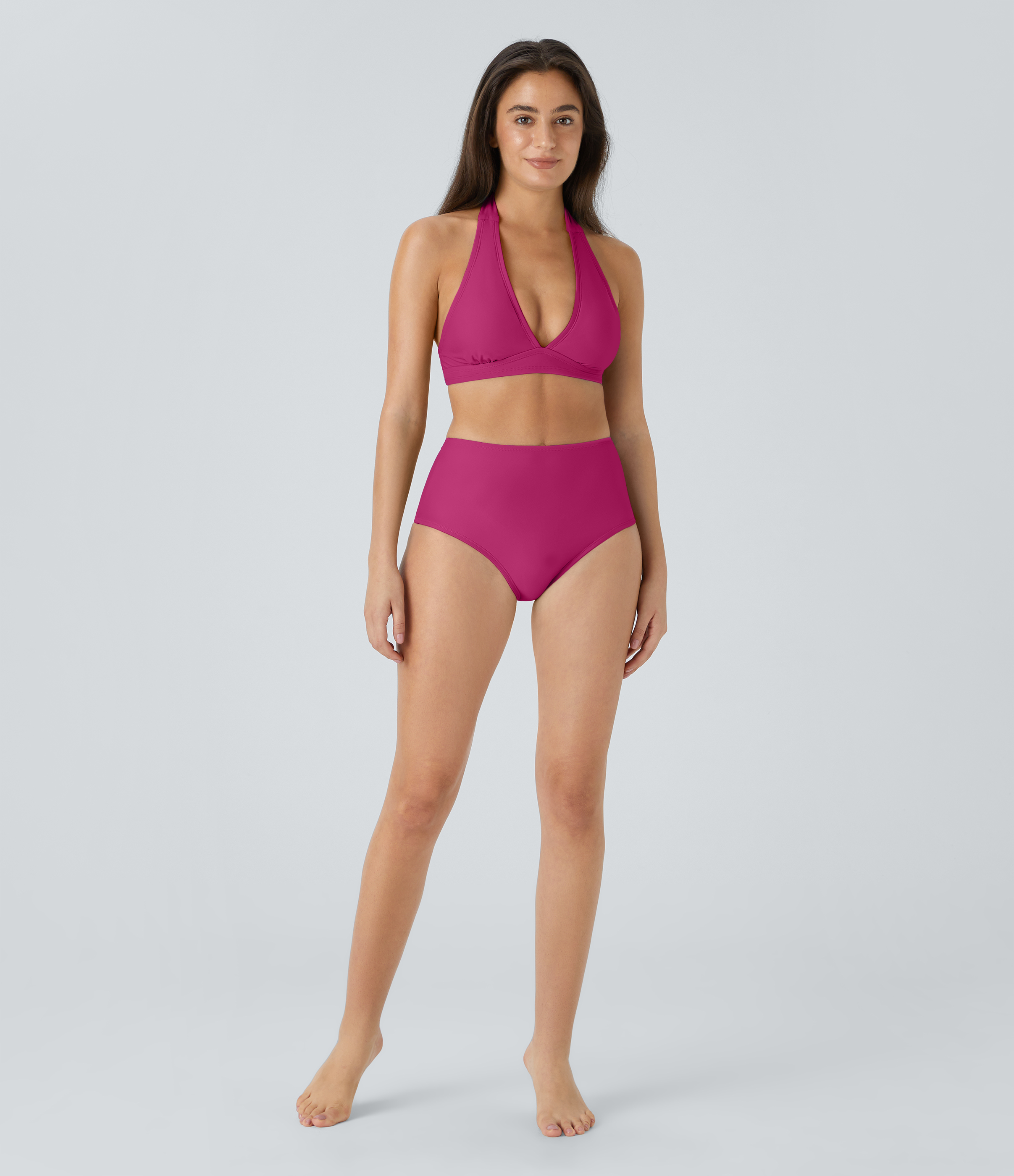Halara Adjustable Halter Backless Bikini Top Swimsuit  - Sakura Red - L 