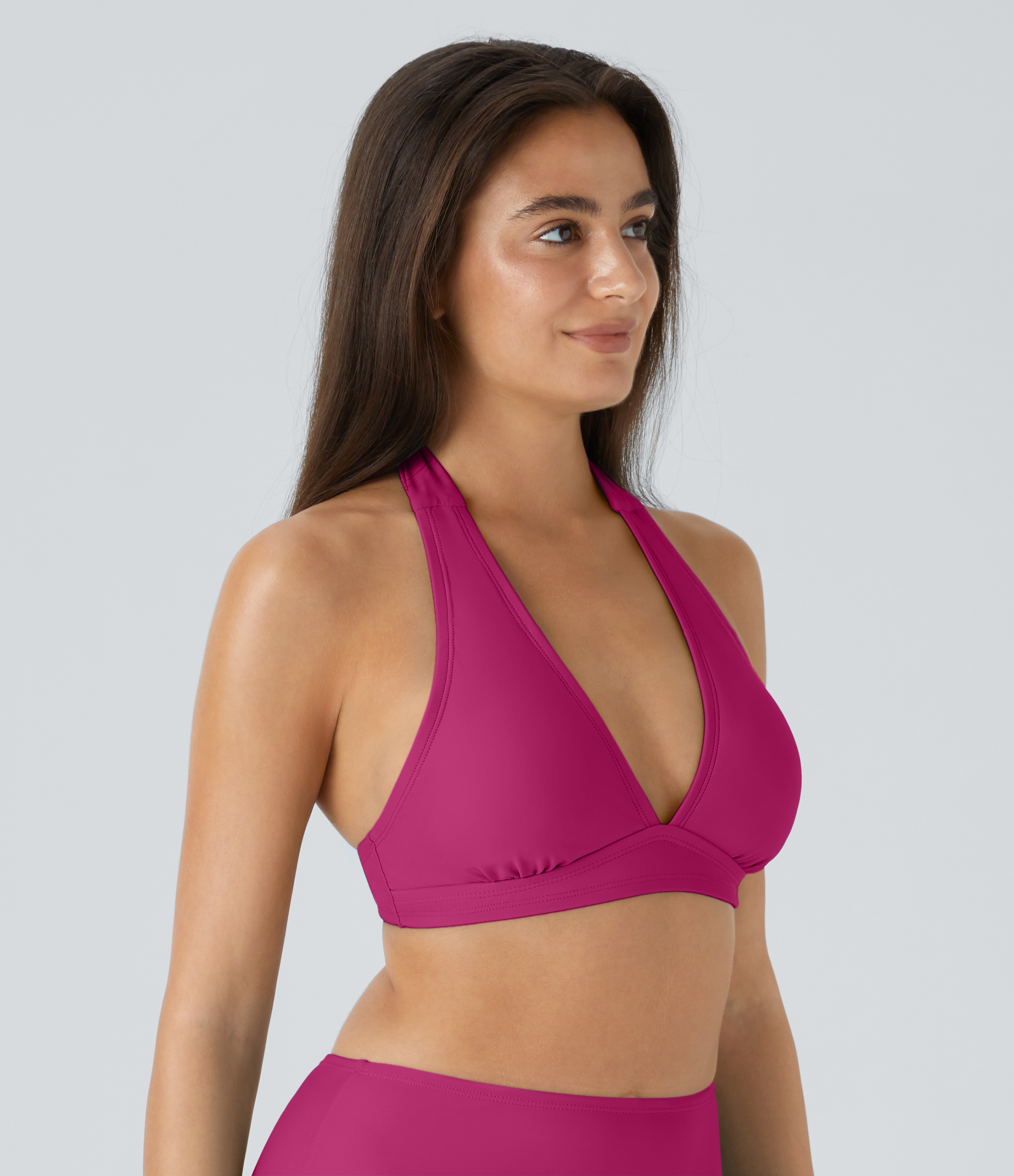 Halara Adjustable Halter Backless Bikini Top Swimsuit  - Sakura Red - L 