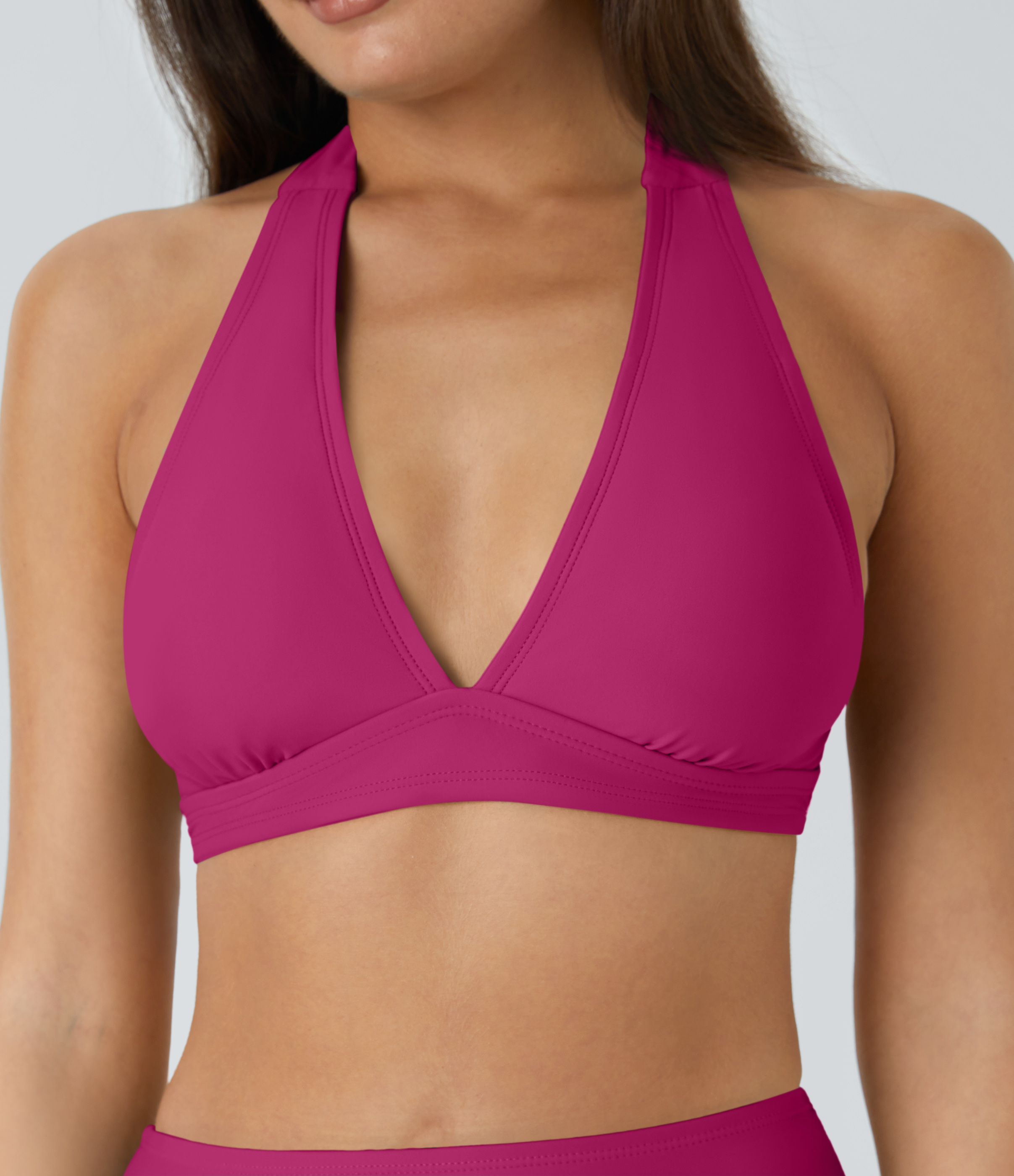 Halara Adjustable Halter Backless Bikini Top Swimsuit  - Sakura Red - L 