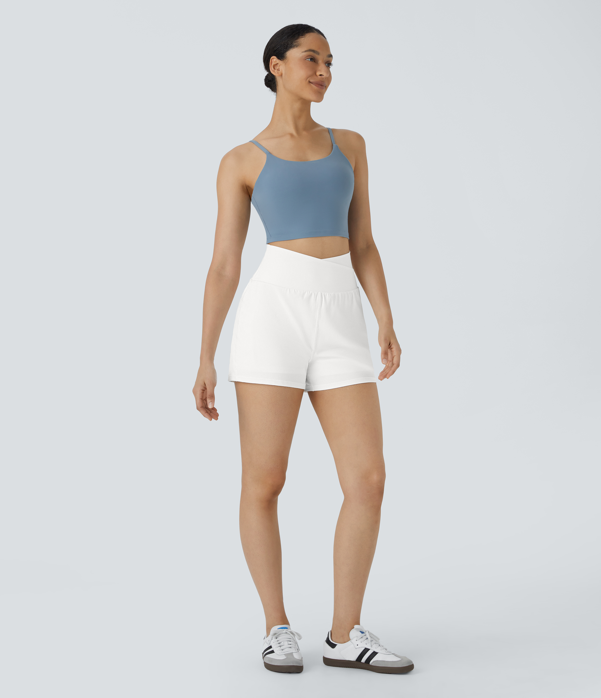 Halara High Waisted Crossover Side Pocket 2-in-1 Casual Shorts Gym Short - White - L booty shorts compression shorts yoga shorts 