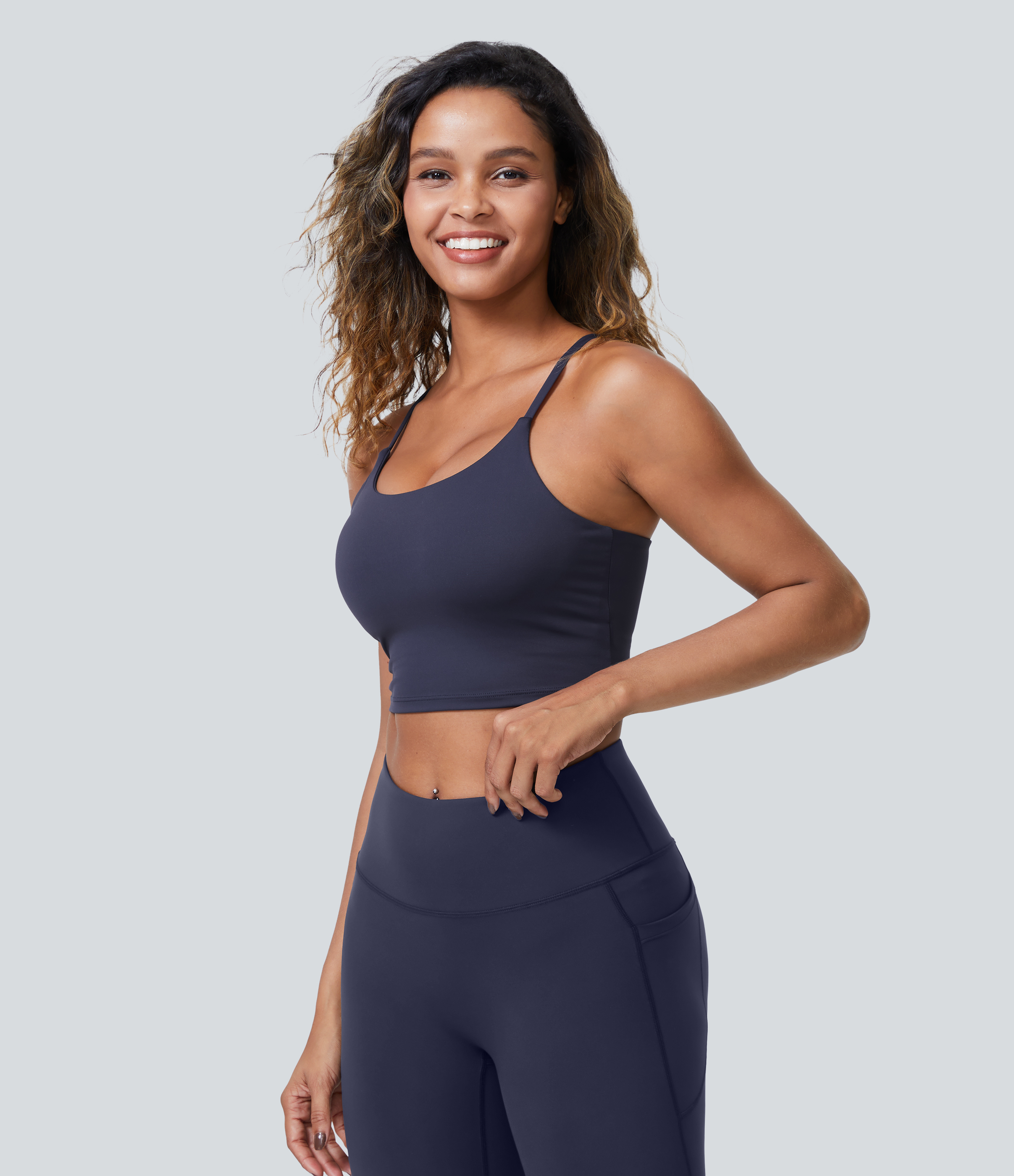 Halara PatitoffВ® 2.0 Pet Hair Resistant Padded Cropped Yoga Cami Tank Top - Mountain Blue - L golf tops halter top tunic tops sleeveless tops 