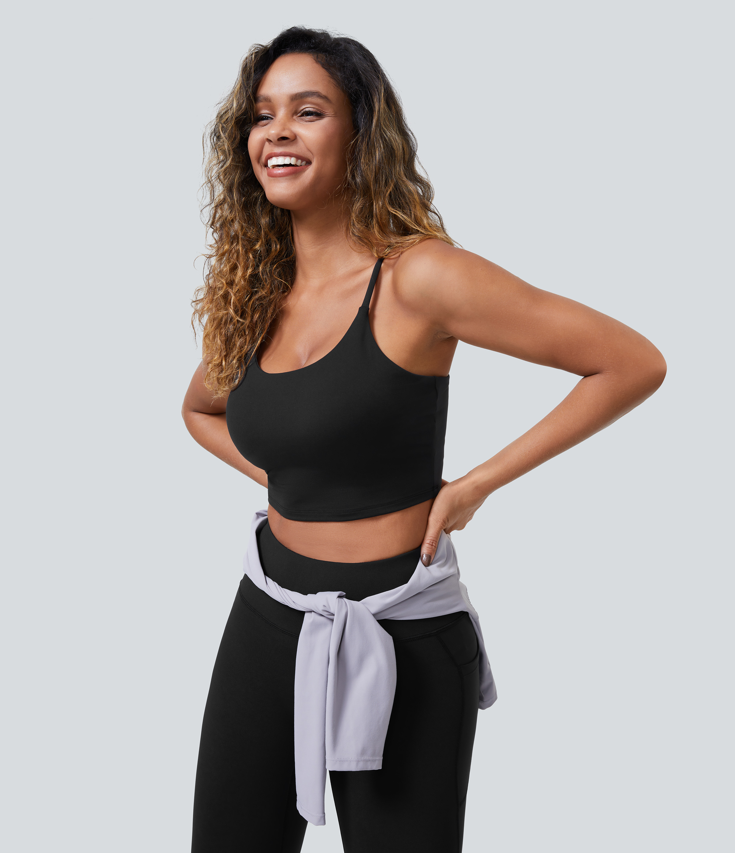 Halara PatitoffВ® 2.0 Pet Hair Resistant Padded Cropped Yoga Cami Tank Top - Black - S golf tops halter top tunic tops sleeveless tops 