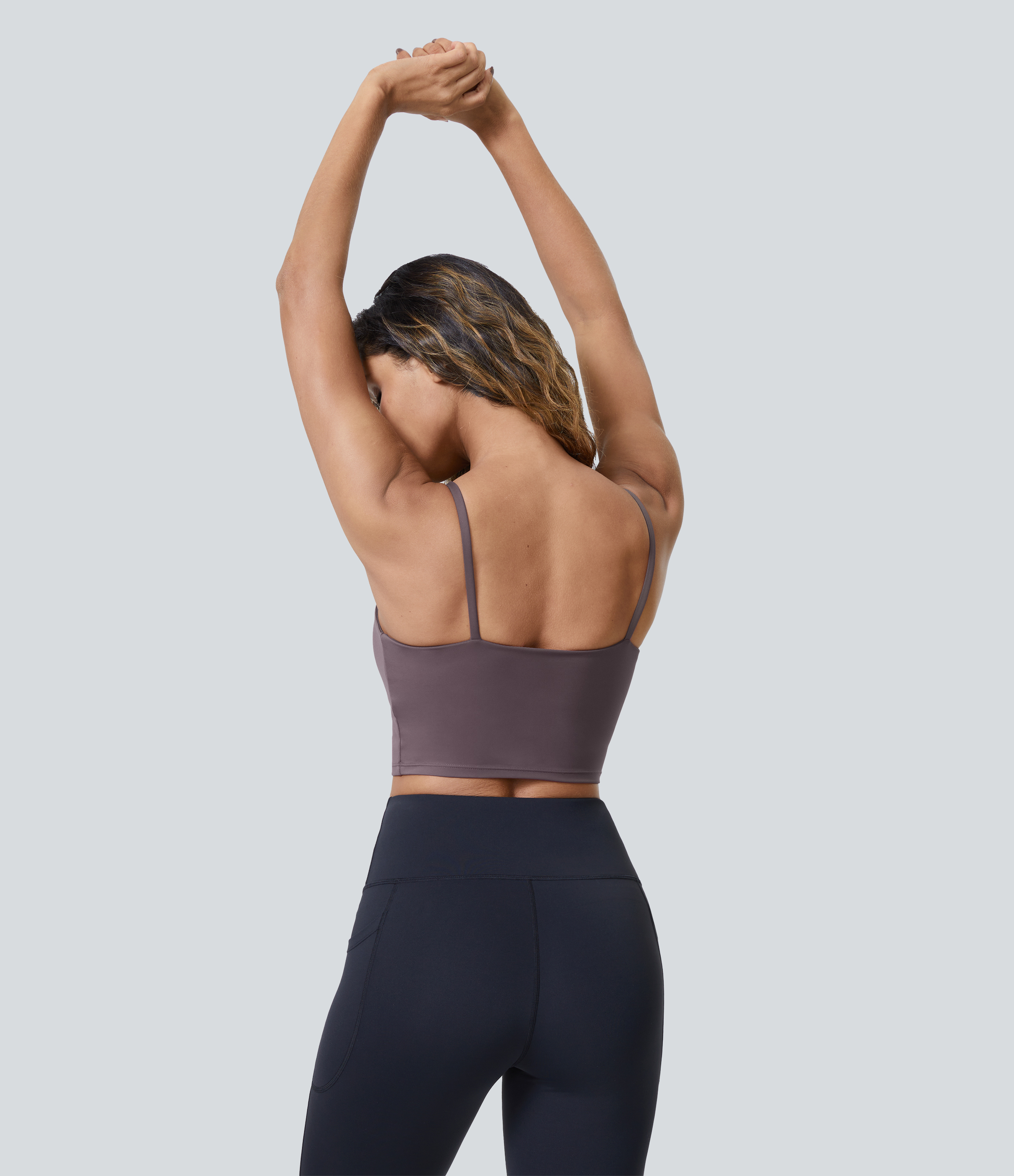 Halara PatitoffВ® 2.0 Pet Hair Resistant Padded Cropped Yoga Cami Tank Top - Light Gray Plum Purple - S golf tops halter top tunic tops 