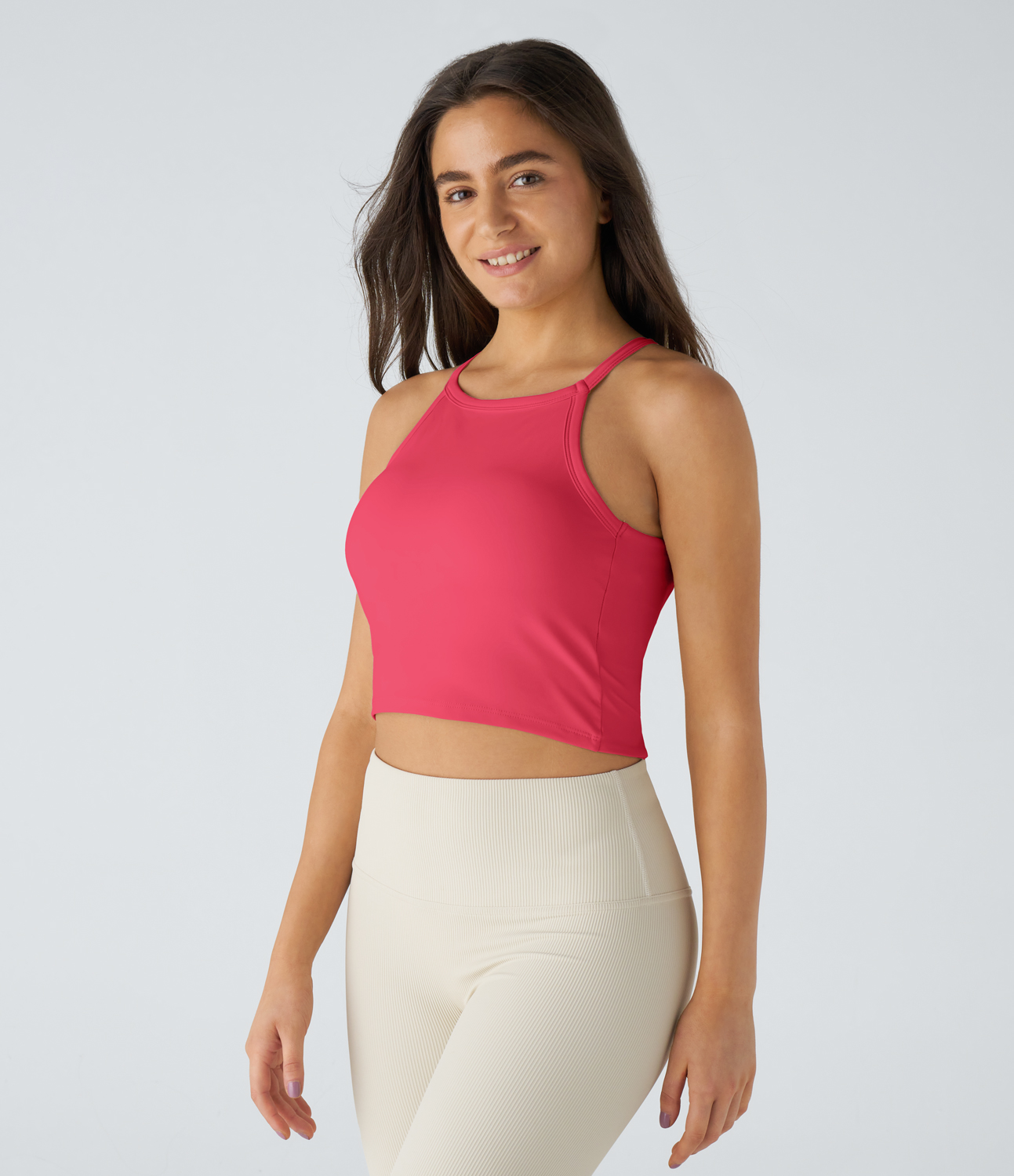 

Halara Halter Backless Twisted Cropped Yoga Tank Top Tank Top - Viva Magenta -  golf tops halter top tunic tops sleeveless tops backless top