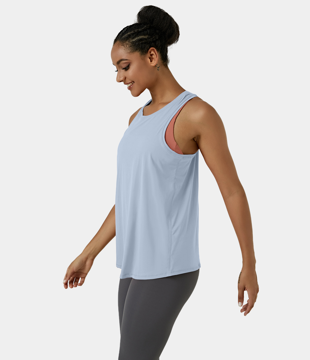 Halara Split Tie Back Tank Top-No Bra Tank Top - Sunday Best - Sky Blue - L golf tops halter top tunic tops sleeveless tops backless top 