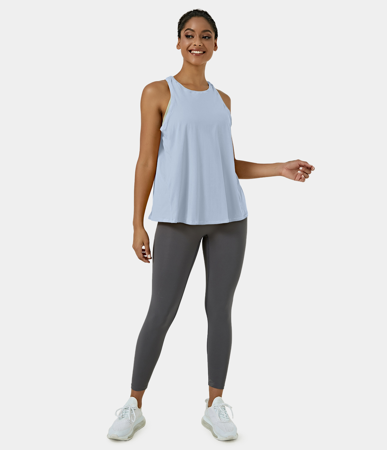 Halara Split Tie Back Tank Top-No Bra Tank Top - Sunday Best - Sky Blue - L golf tops halter top tunic tops sleeveless tops backless top 