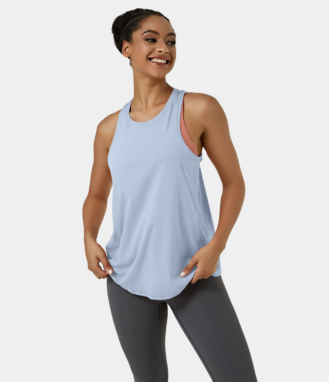 Halara Split Tie Back Tank Top-No Bra Tank Top - Sunday Best - Sky Blue - L golf tops halter top tunic tops sleeveless tops backless top 