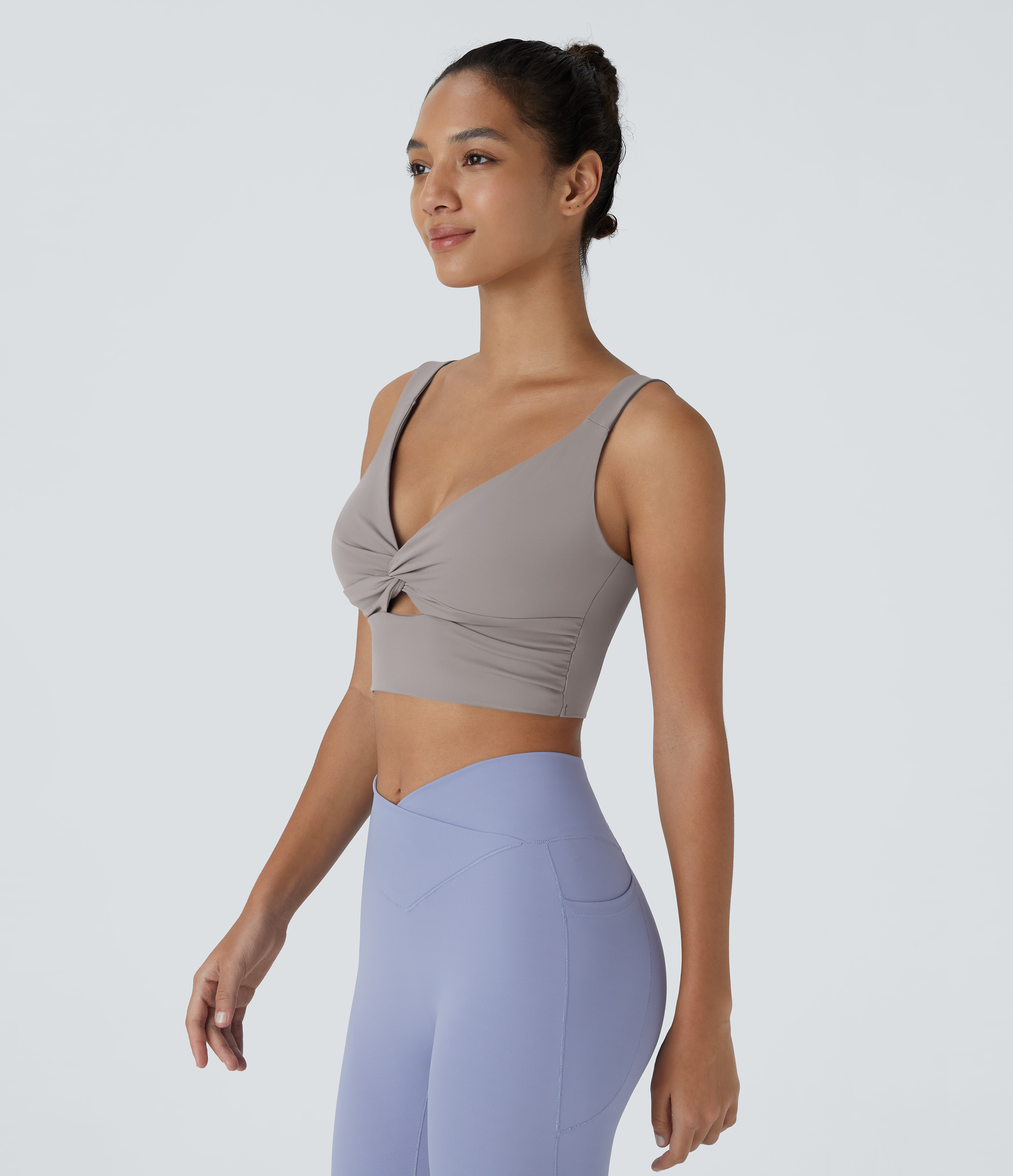 Halara Cloudfulв„ў Air Fabric Low Support Twisted Cut Out Backless Cool Touch Barre Ballet Dance Sports Bra  - Steel Gray - S push up bra 