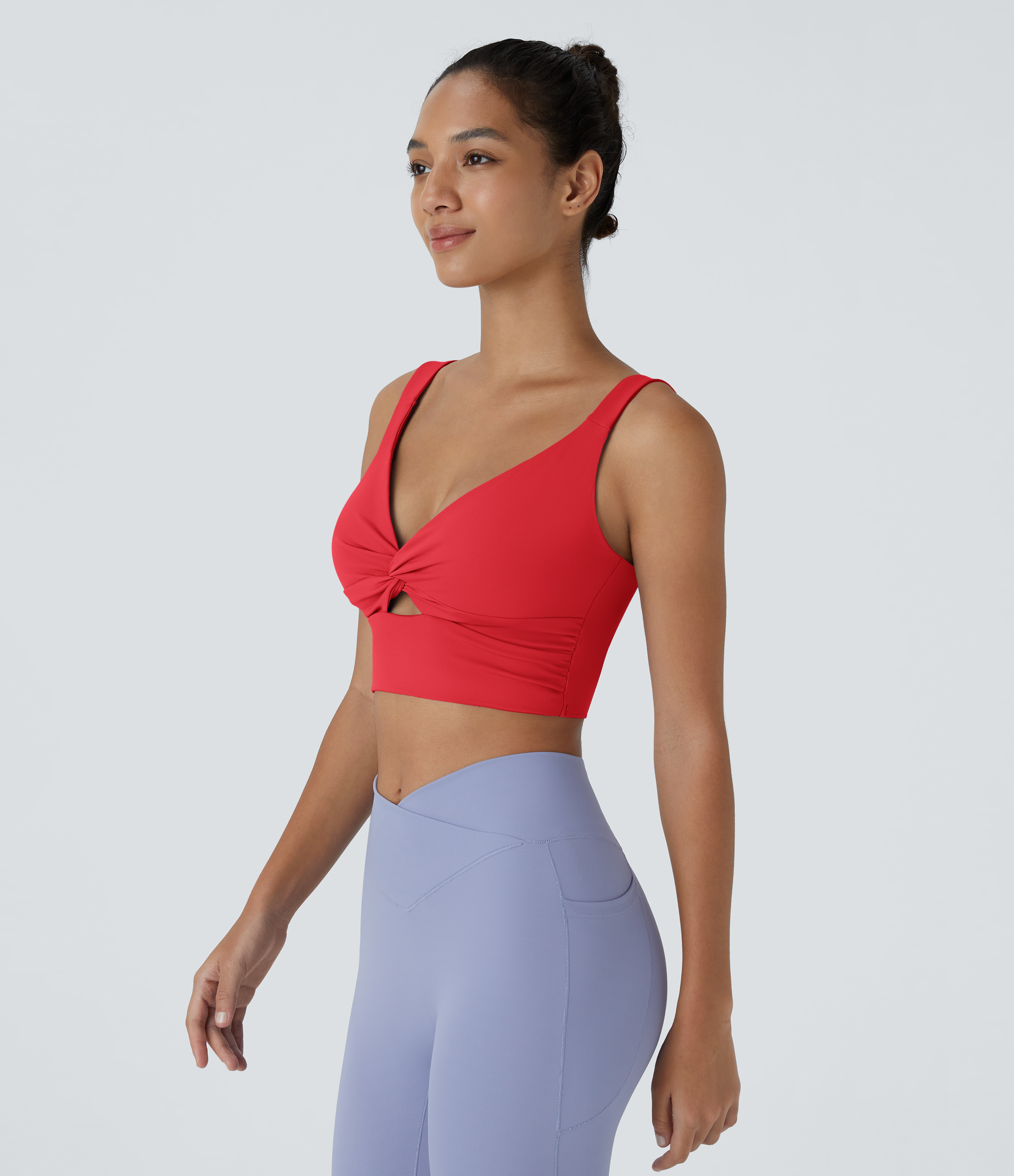 Halara Cloudfulв„ў Air Fabric Low Support Twisted Cut Out Backless Cool Touch Barre Ballet Dance Sports Bra  - Poinsettia - L push up bra 