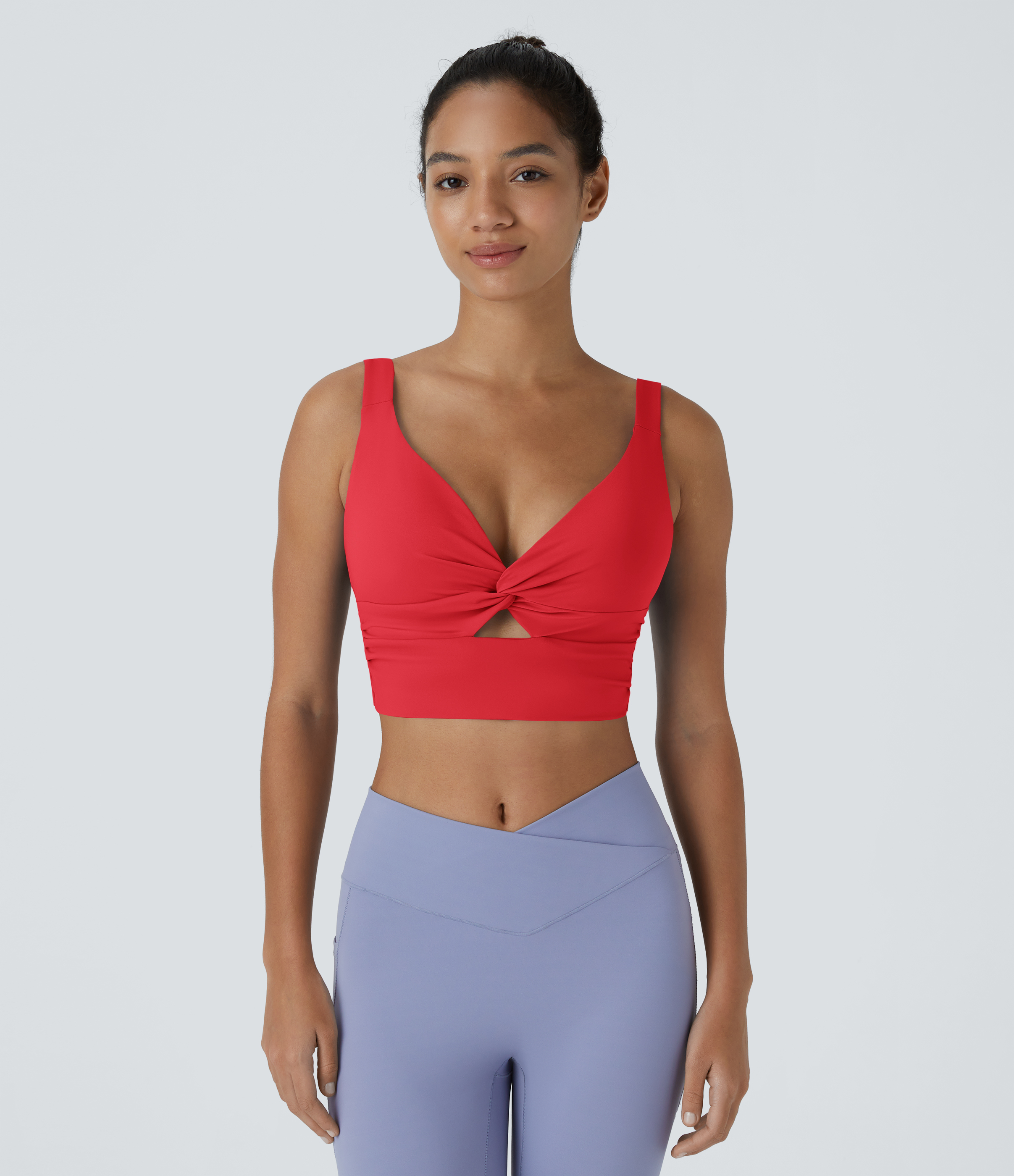 Halara Cloudfulв„ў Air Fabric Low Support Twisted Cut Out Backless Cool Touch Barre Ballet Dance Sports Bra  - Poinsettia - L push up bra 