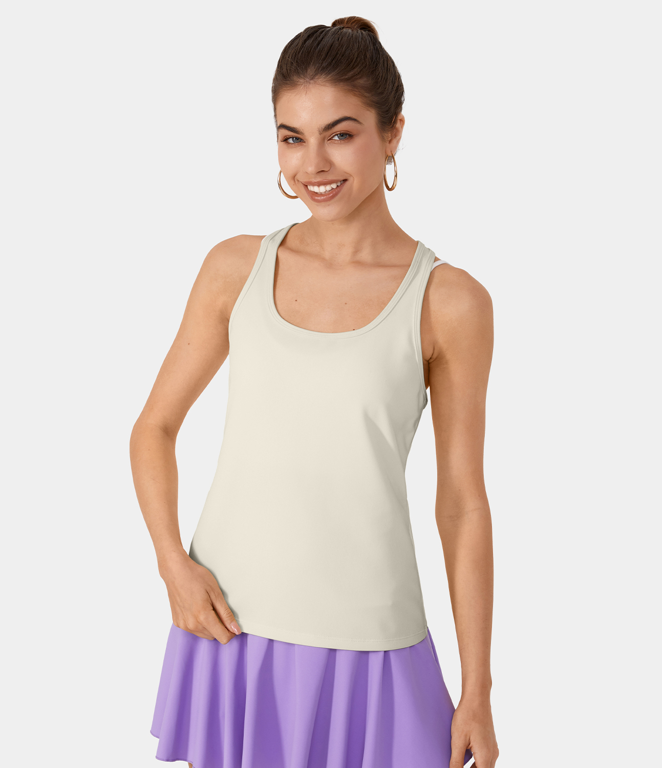 Halara PatitoffВ® Flow Pet Hair Resistant U Neck Racerback Tank Top Tank Top - Baby`s Breath - S golf tops halter top tunic tops 