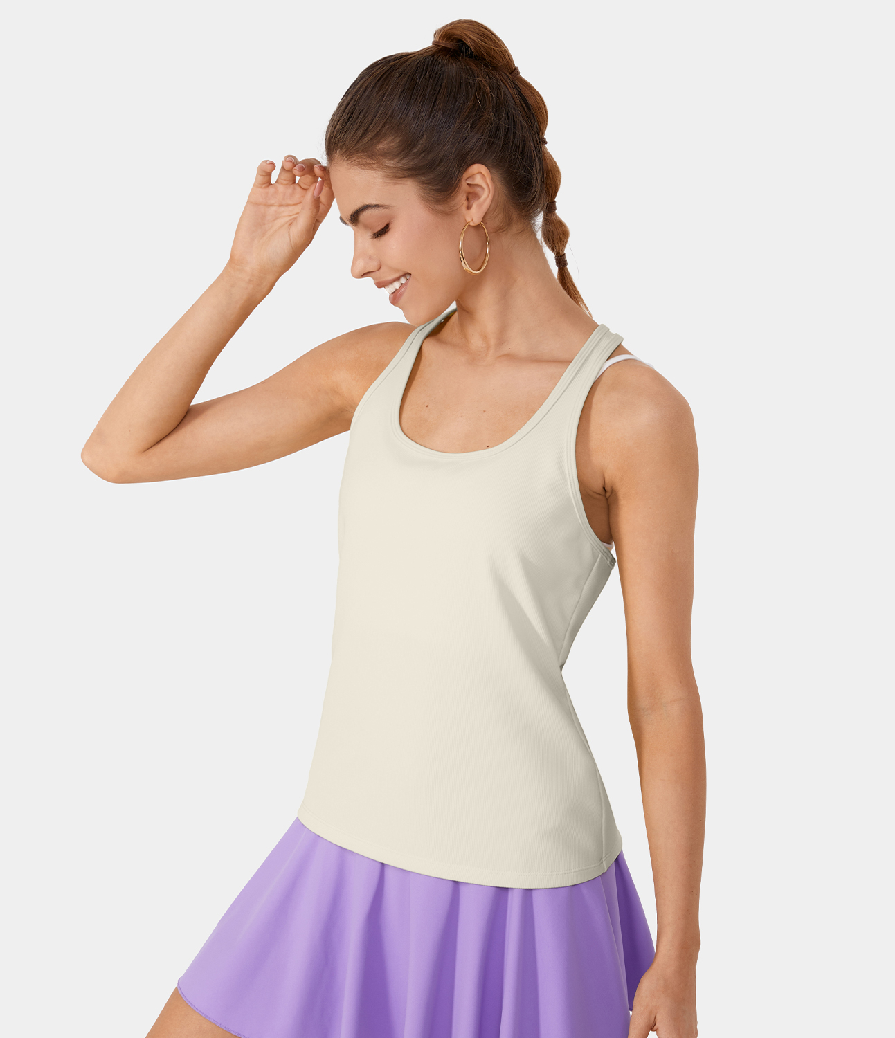 Halara PatitoffВ® Flow Pet Hair Resistant U Neck Racerback Tank Top Tank Top - Baby`s Breath - S golf tops halter top tunic tops 