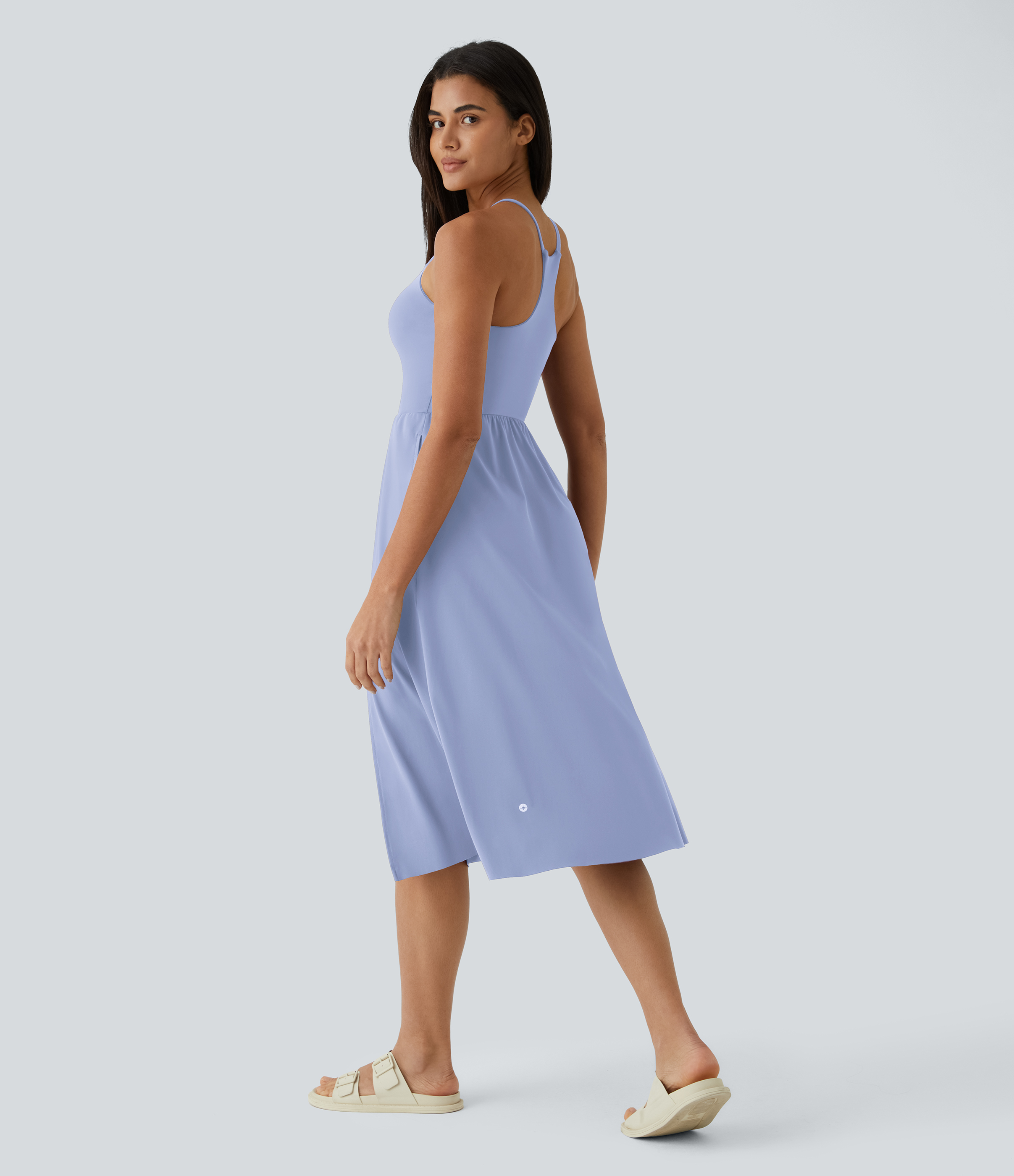 Halara Everyday Midi Chill Dress-La Land Casual Dress - Blue Heron - XS slip dress beach dress ruched dress halter dress exercise dress 