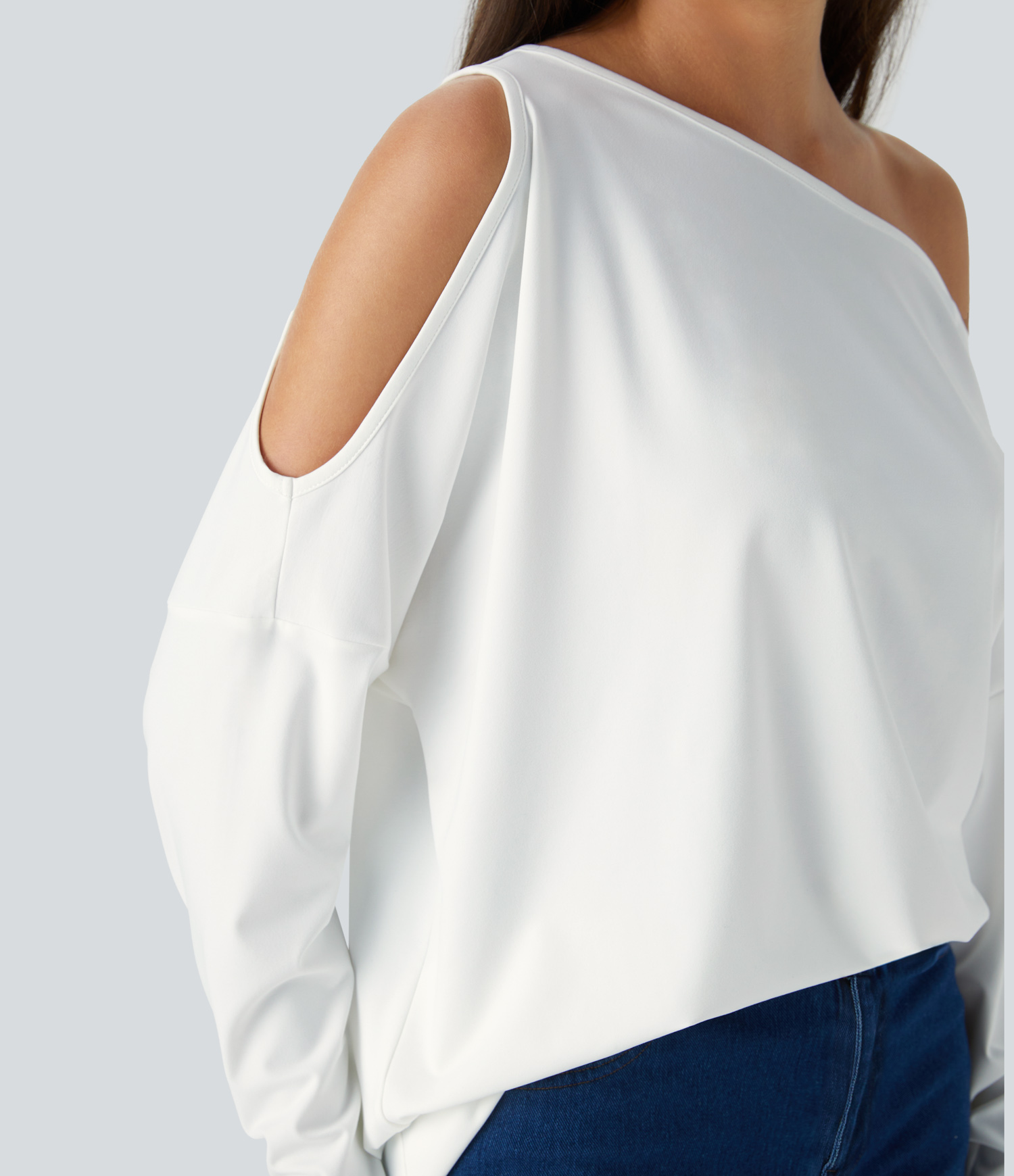 Halara Cut Out Oblique Shoulder Thumb Hole High Low Oversize Casual Top Tank Top - White - S golf tops halter top tunic tops sleeveless tops 