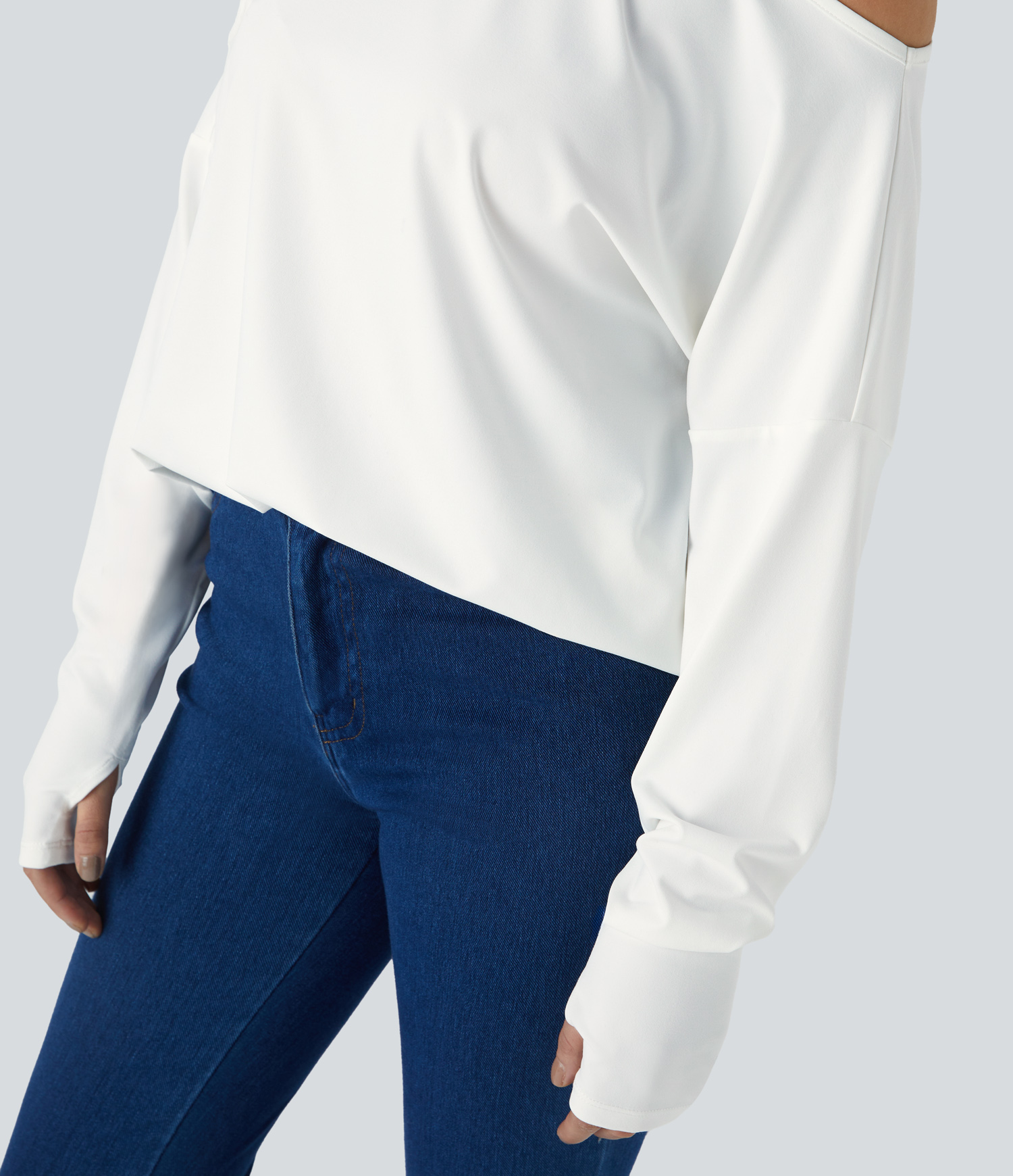 Halara Cut Out Oblique Shoulder Thumb Hole High Low Oversize Casual Top Tank Top - White - S golf tops halter top tunic tops sleeveless tops 