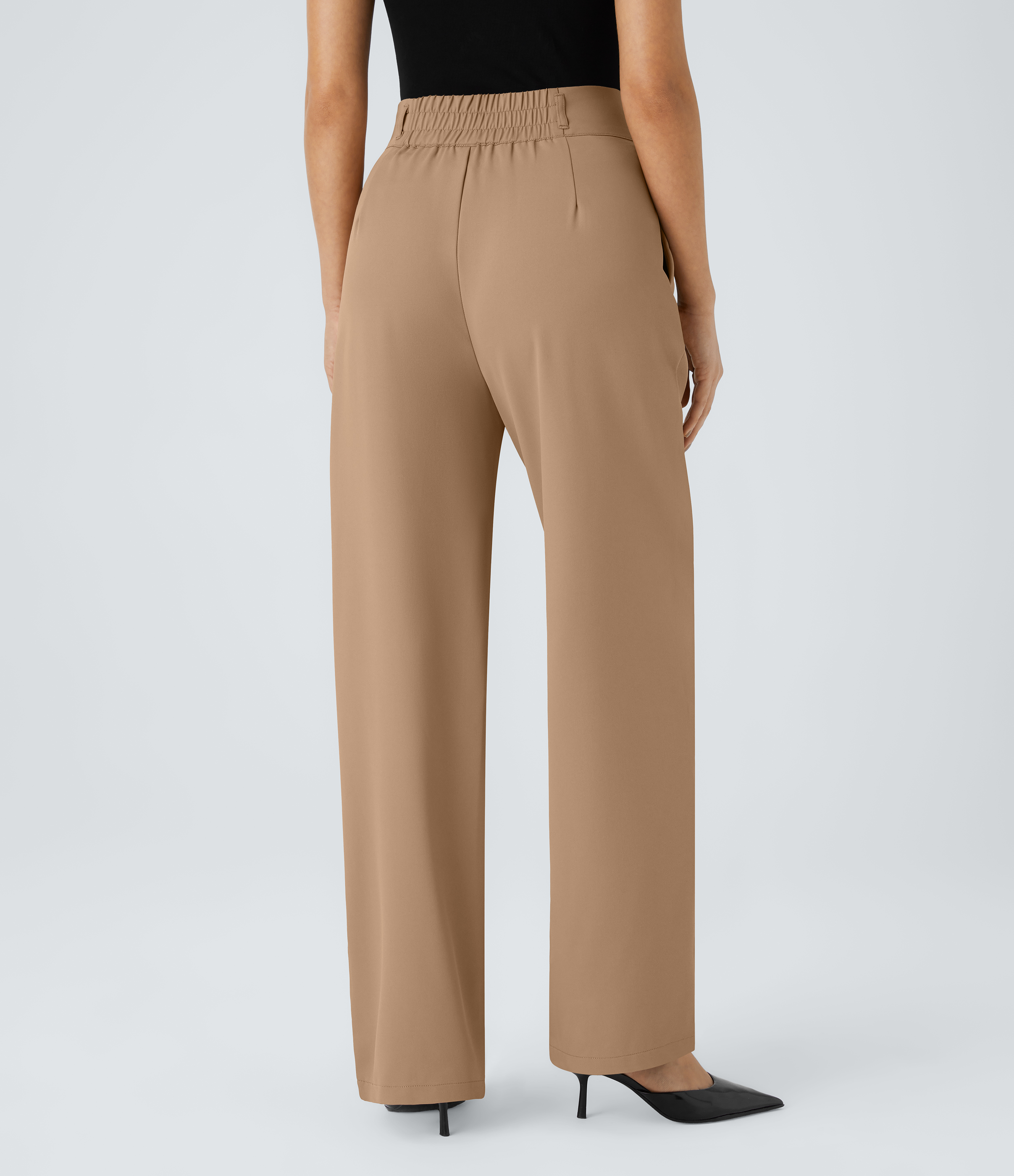 Halara High Waisted Button Zipper Side Pocket Shirred Straight Leg Work Pants  - Cartouche - M(tall) sweatpants jogger pants 