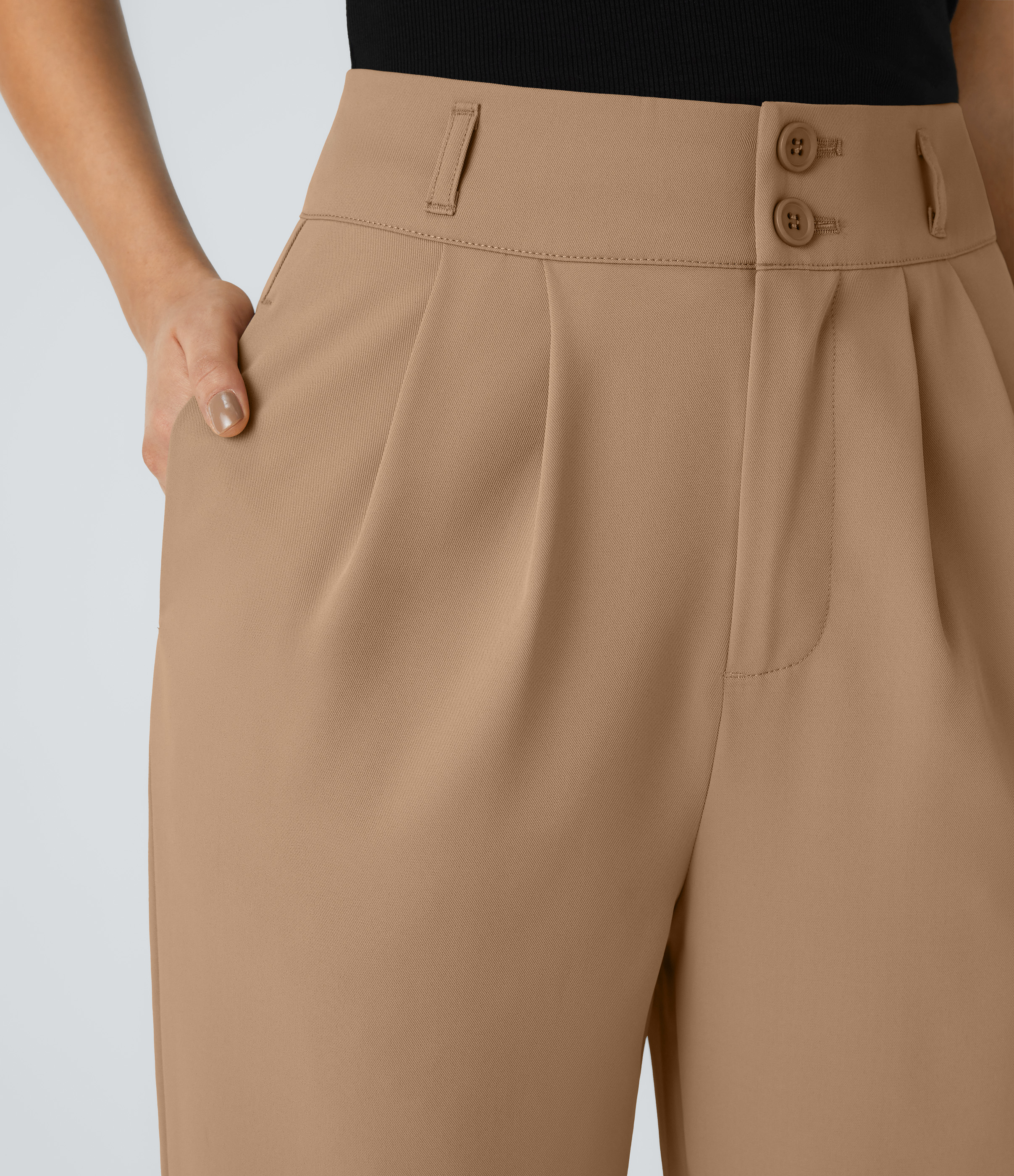 Halara High Waisted Button Zipper Side Pocket Shirred Straight Leg Work Pants  - Cartouche - M(tall) sweatpants jogger pants 