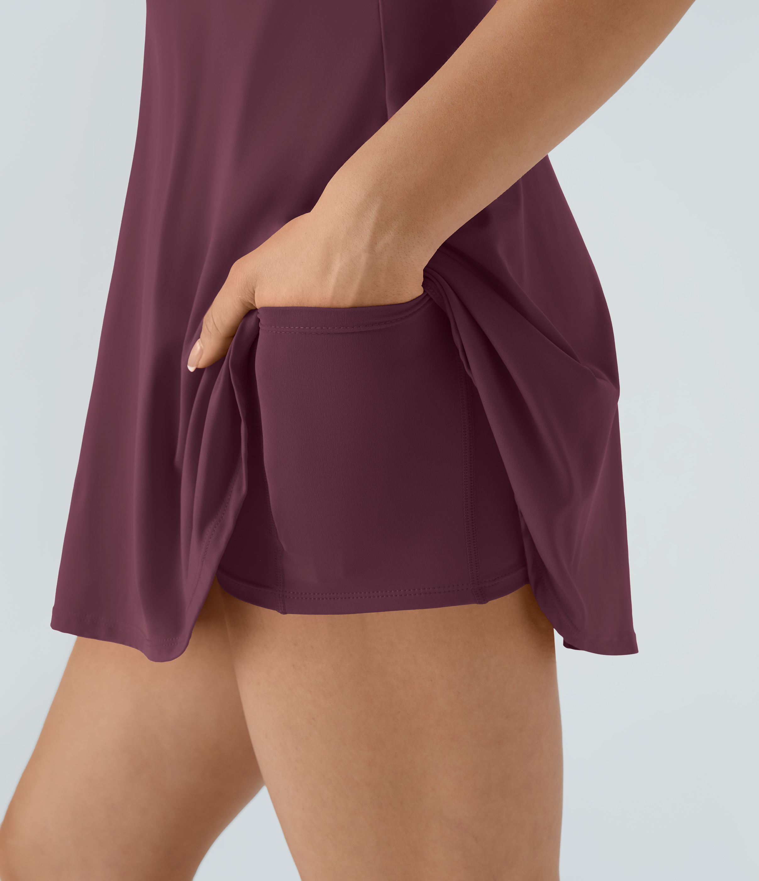 Halara Backless Cut Out Twisted Side Pocket 2-in-1 Barre Ballet Dance Dress Workout Dress - Fig - XL 