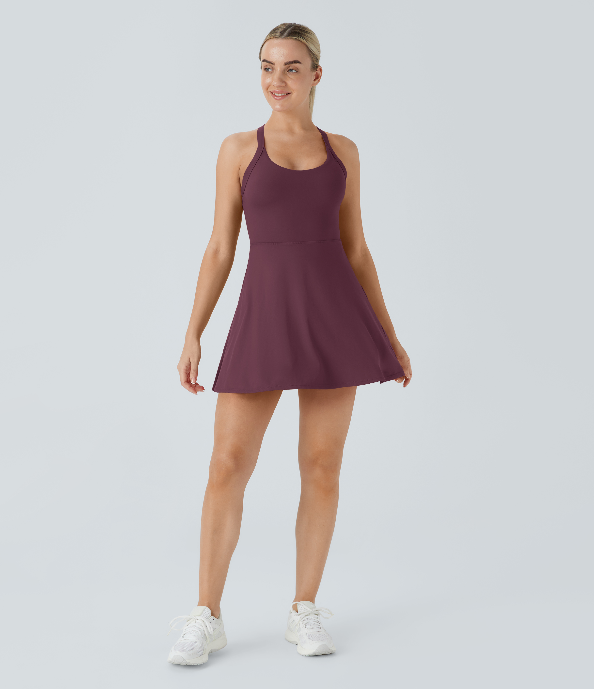 Halara Backless Cut Out Twisted Side Pocket 2-in-1 Barre Ballet Dance Dress Workout Dress - Fig - XL 