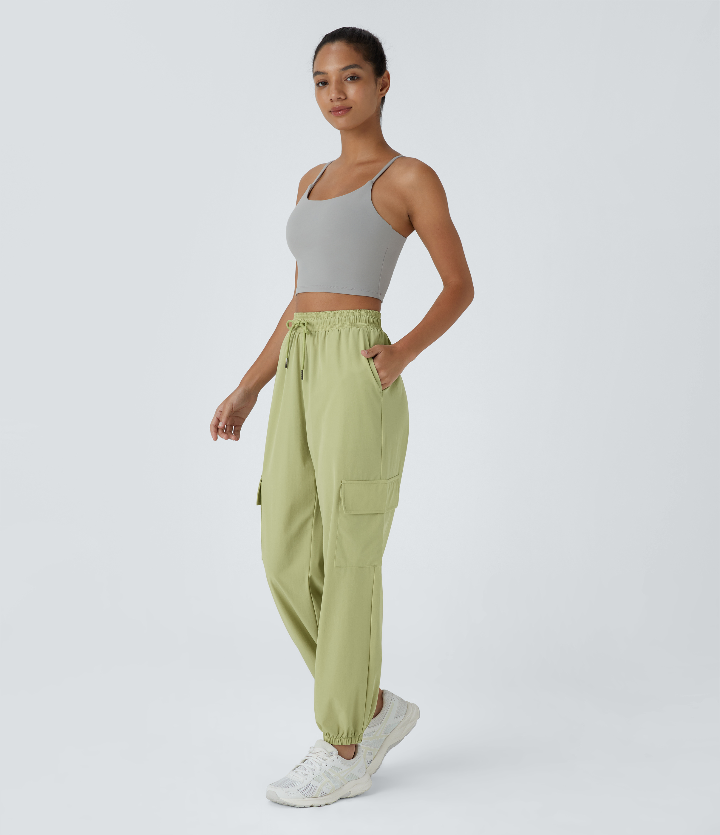Halara Mid Rise Drawstring Side Pocket Casual Cargo Joggers  - Winter Pear - S 