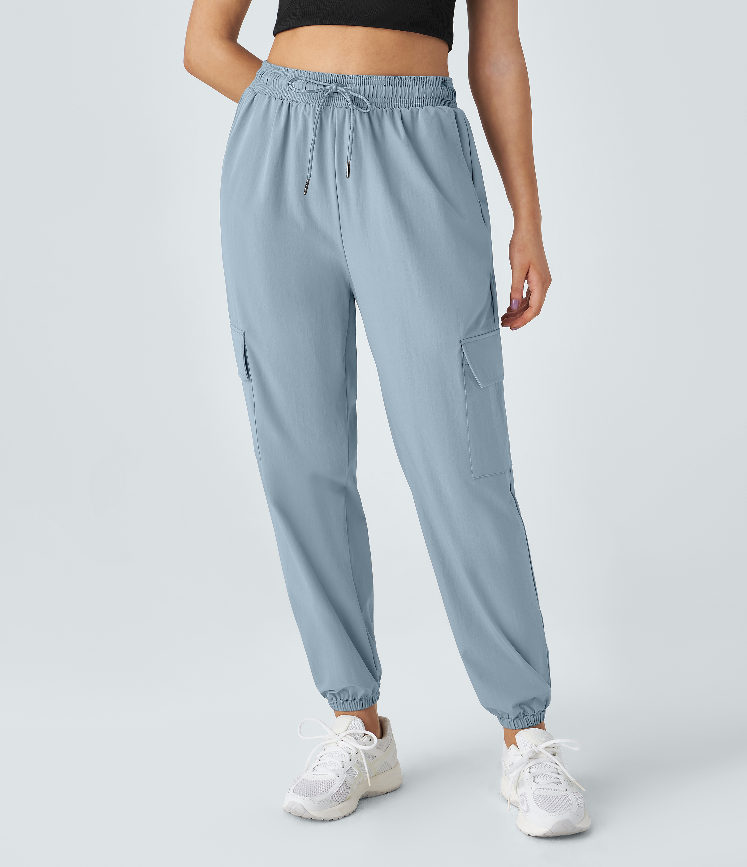 Halara Mid Rise Drawstring Side Pocket Casual Cargo Joggers  - Moon ice blue - M 